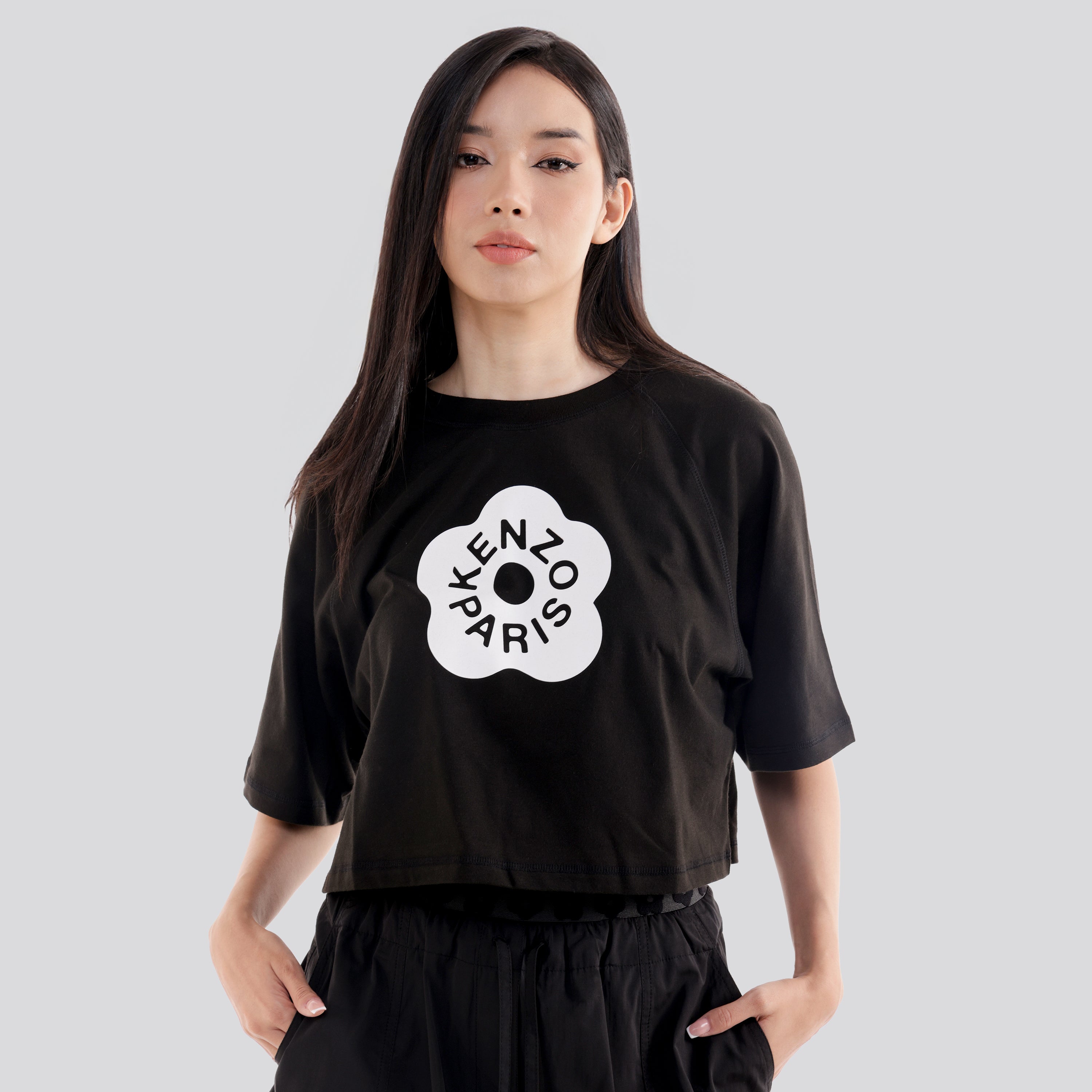 Camiseta Negra KENZO Paris Cropped