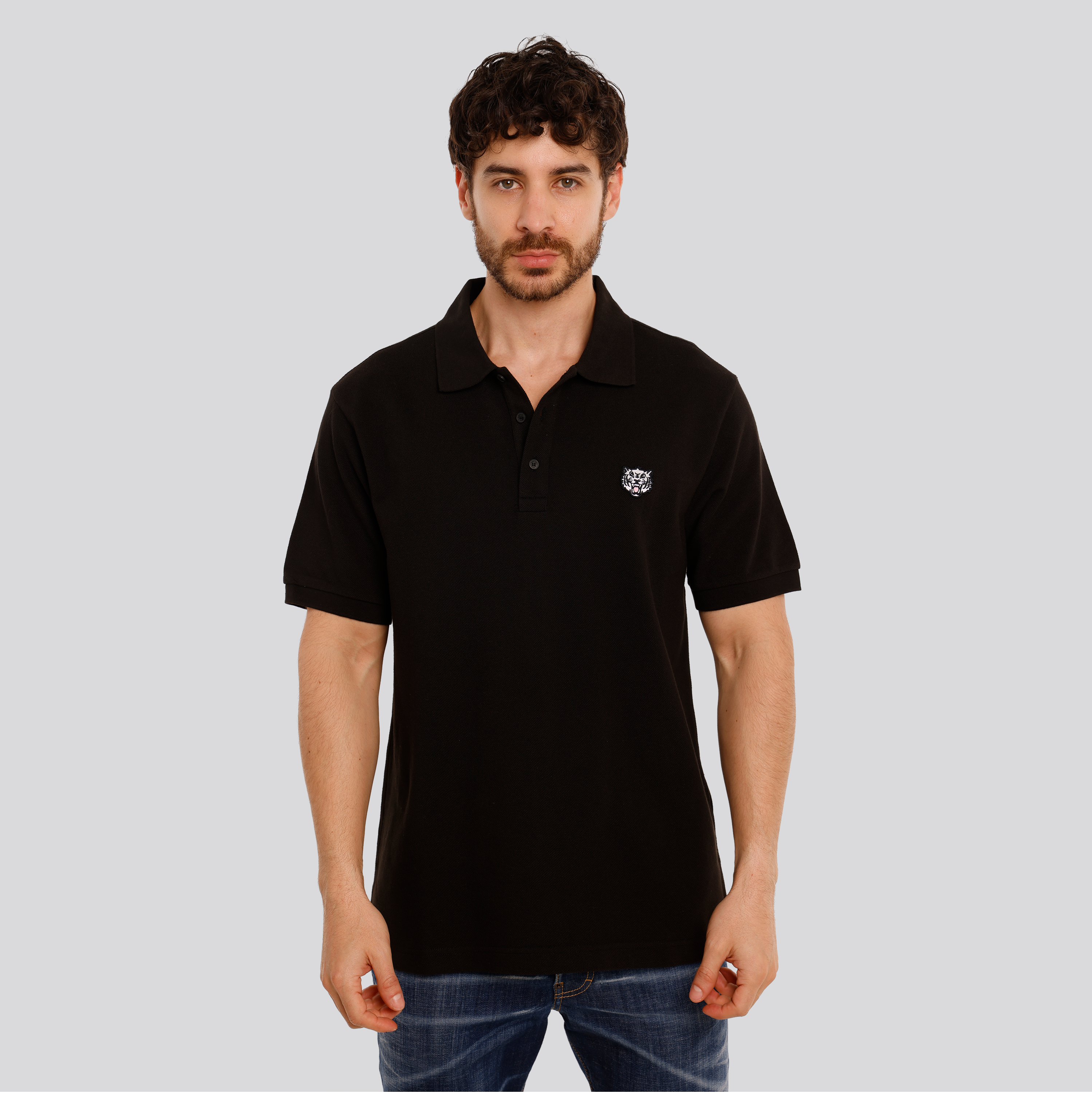 Camiseta Tipo Polo Negra KENZO Happy Tiger Embroidered