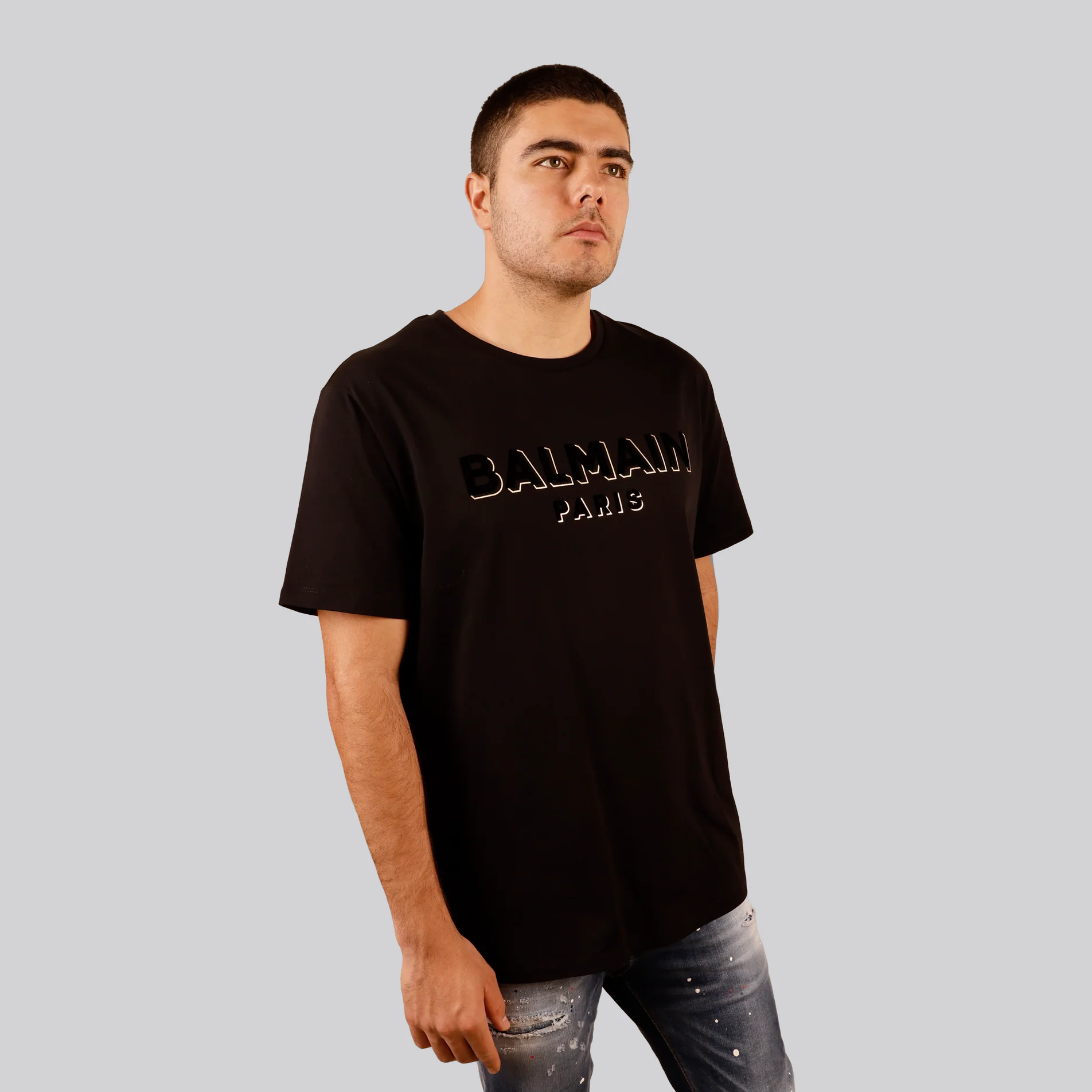 Camiseta Negra Balmain Flock & Foil