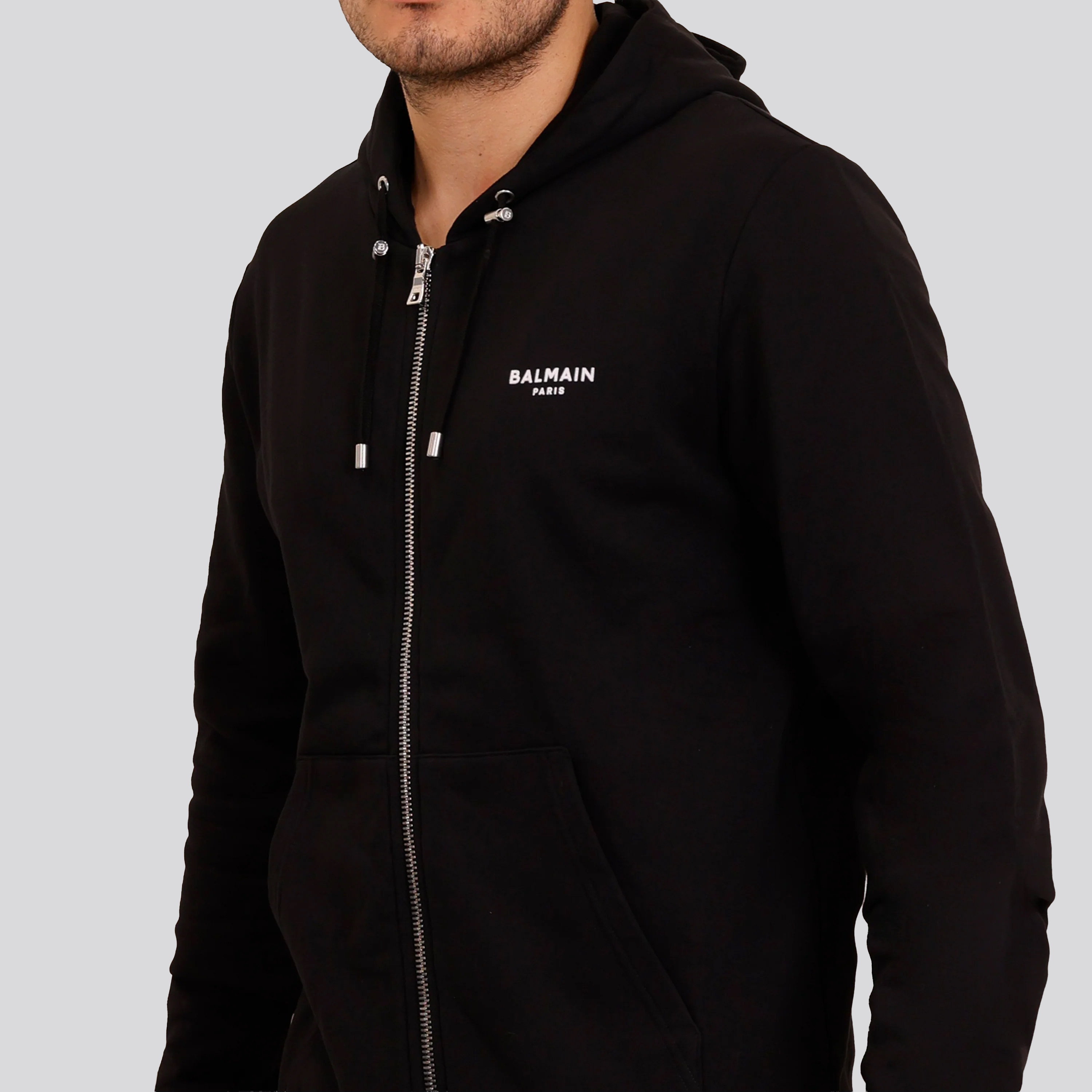 Chaqueta Negra Balmain Logo Zipped