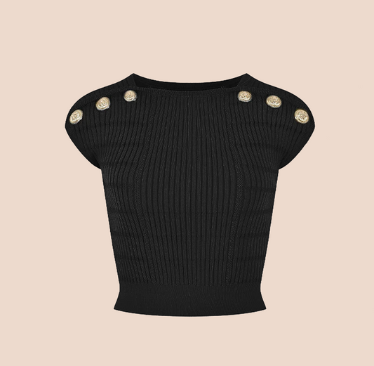 Top Negro Balmain 6btn Cropped