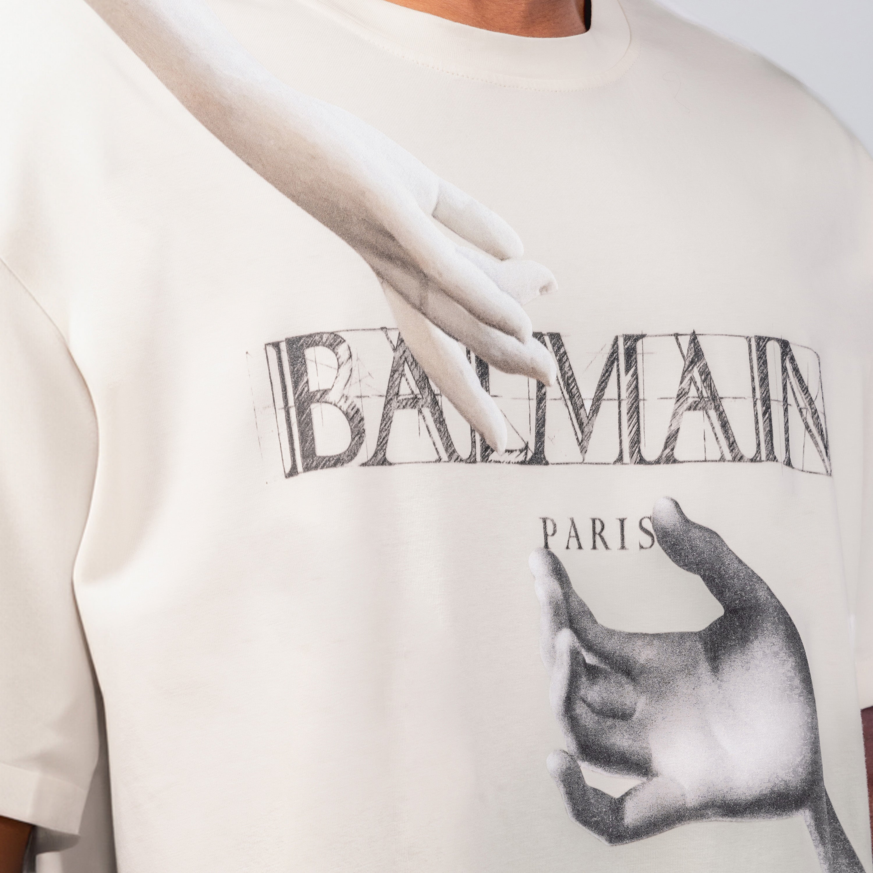 Camiseta Crema Balmain Statue
