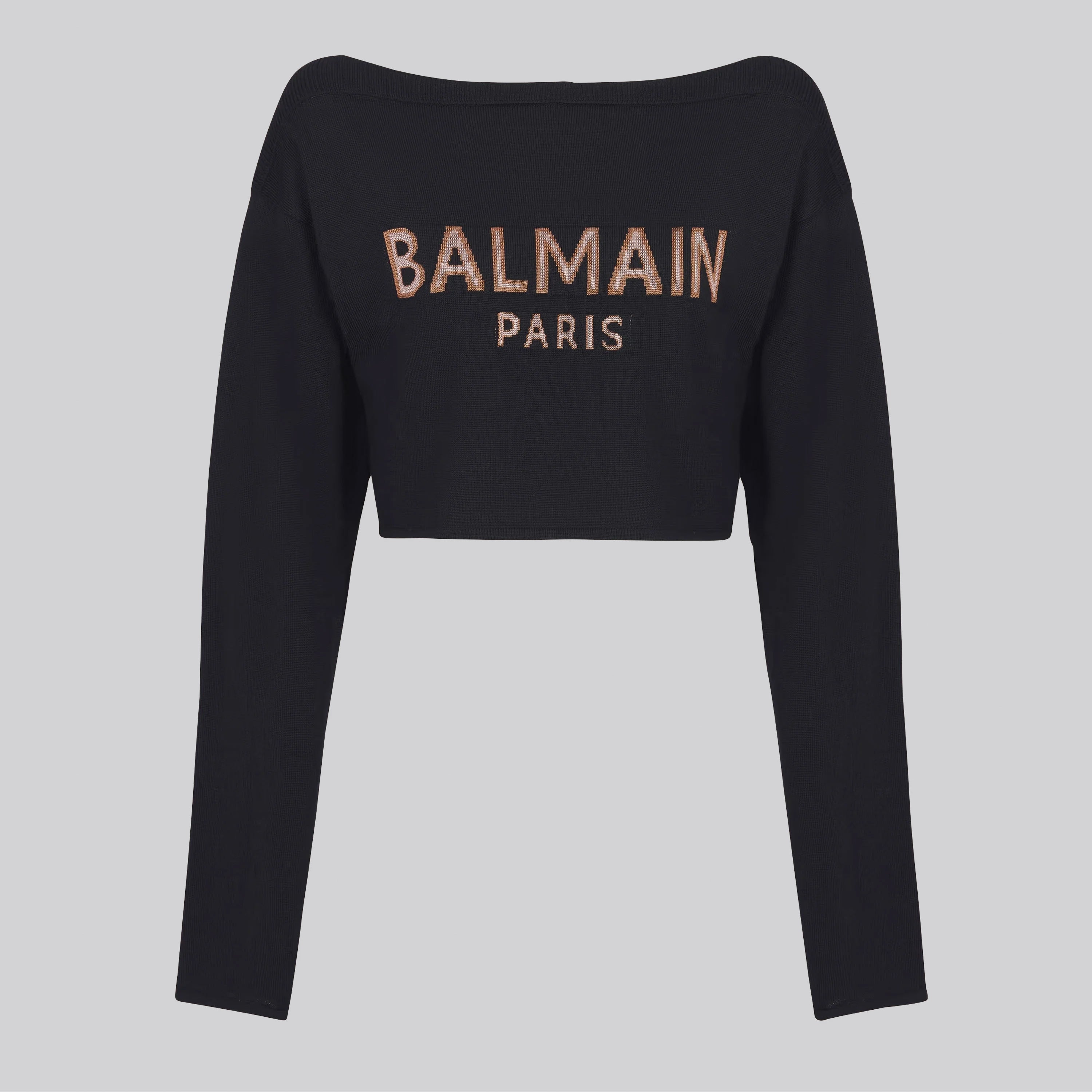 Suéter Negro Balmain Paris Logo Cropped