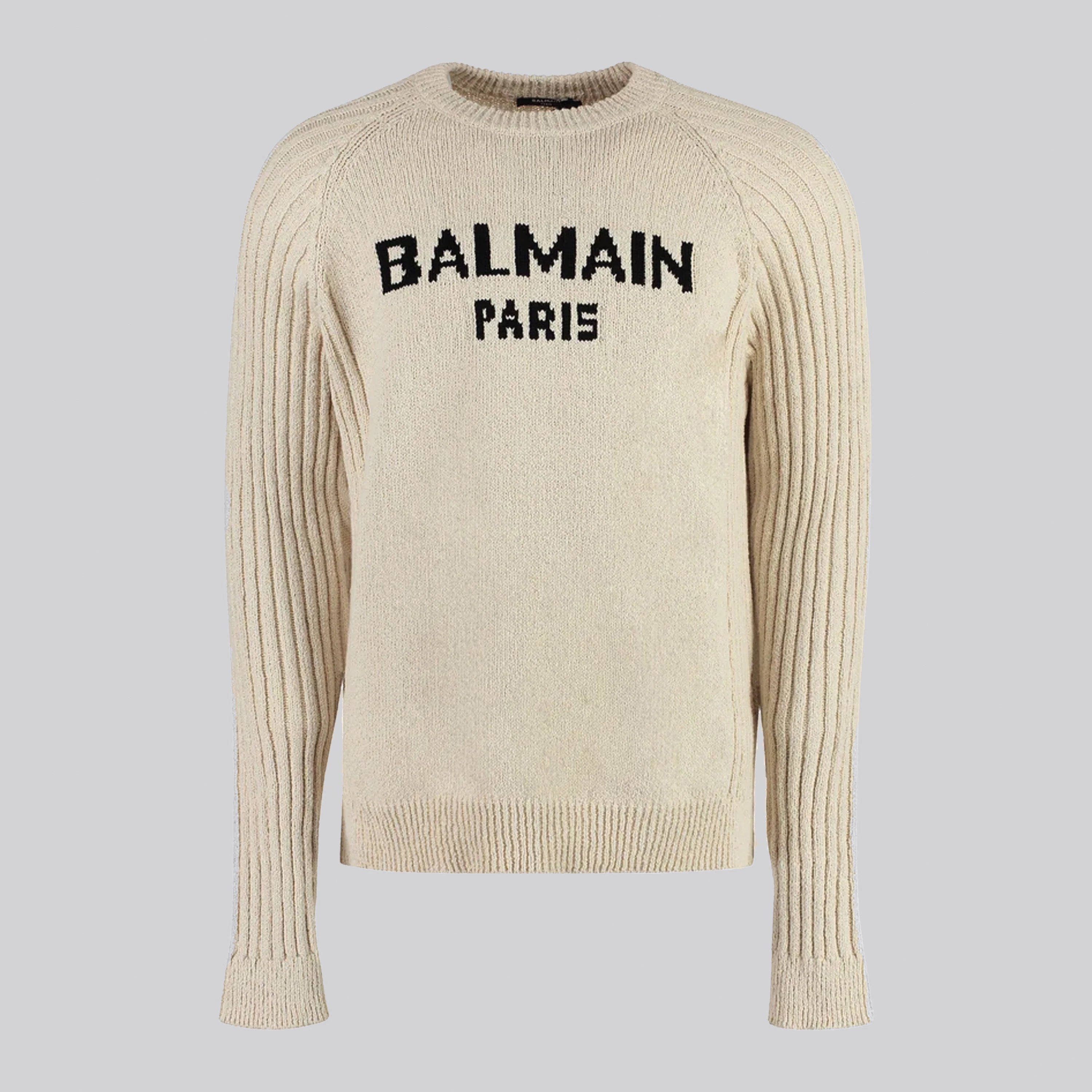 Suéter Crema Balmain Paris Logo