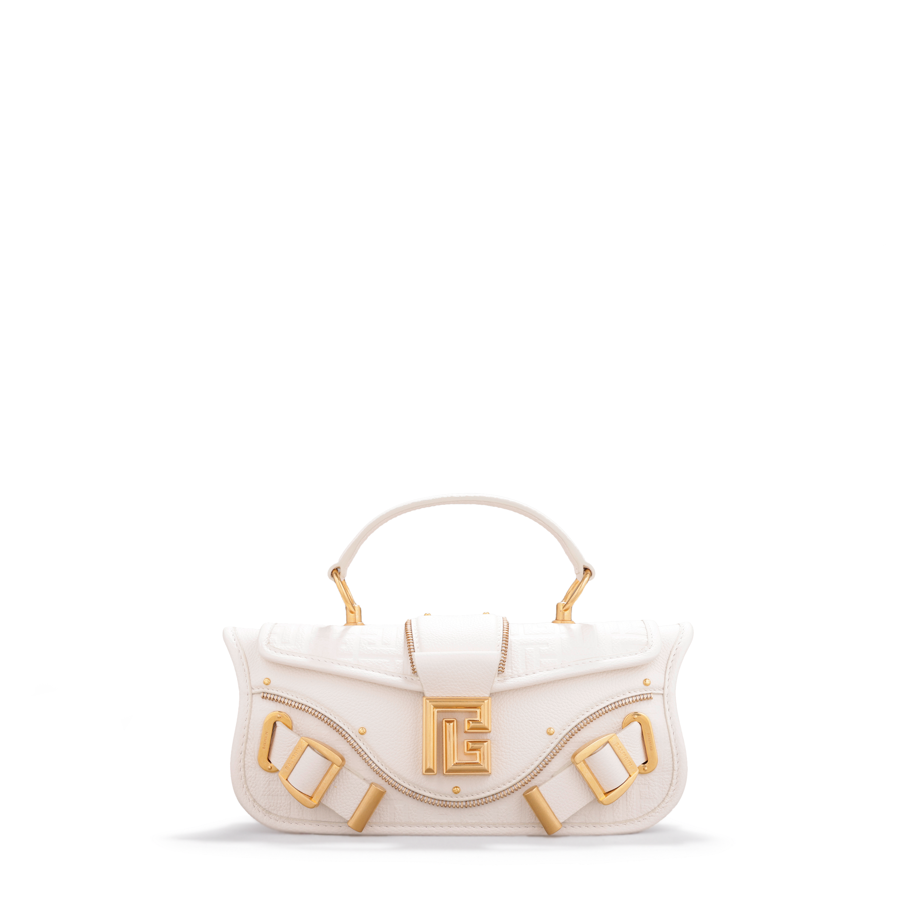 Cartera Blanca Balmain Pouch-Cuir Graine Monogramme