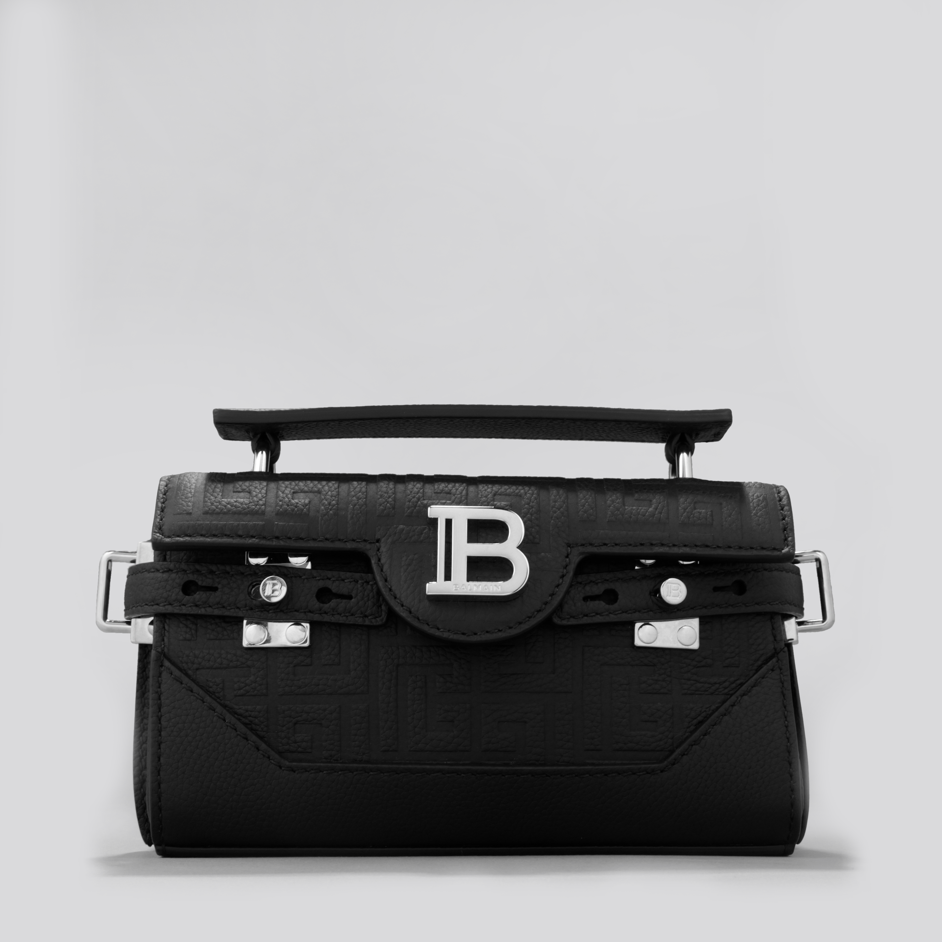 Bolso Negro Balmain Bbuzz 19-Cuir Graine Monogramme