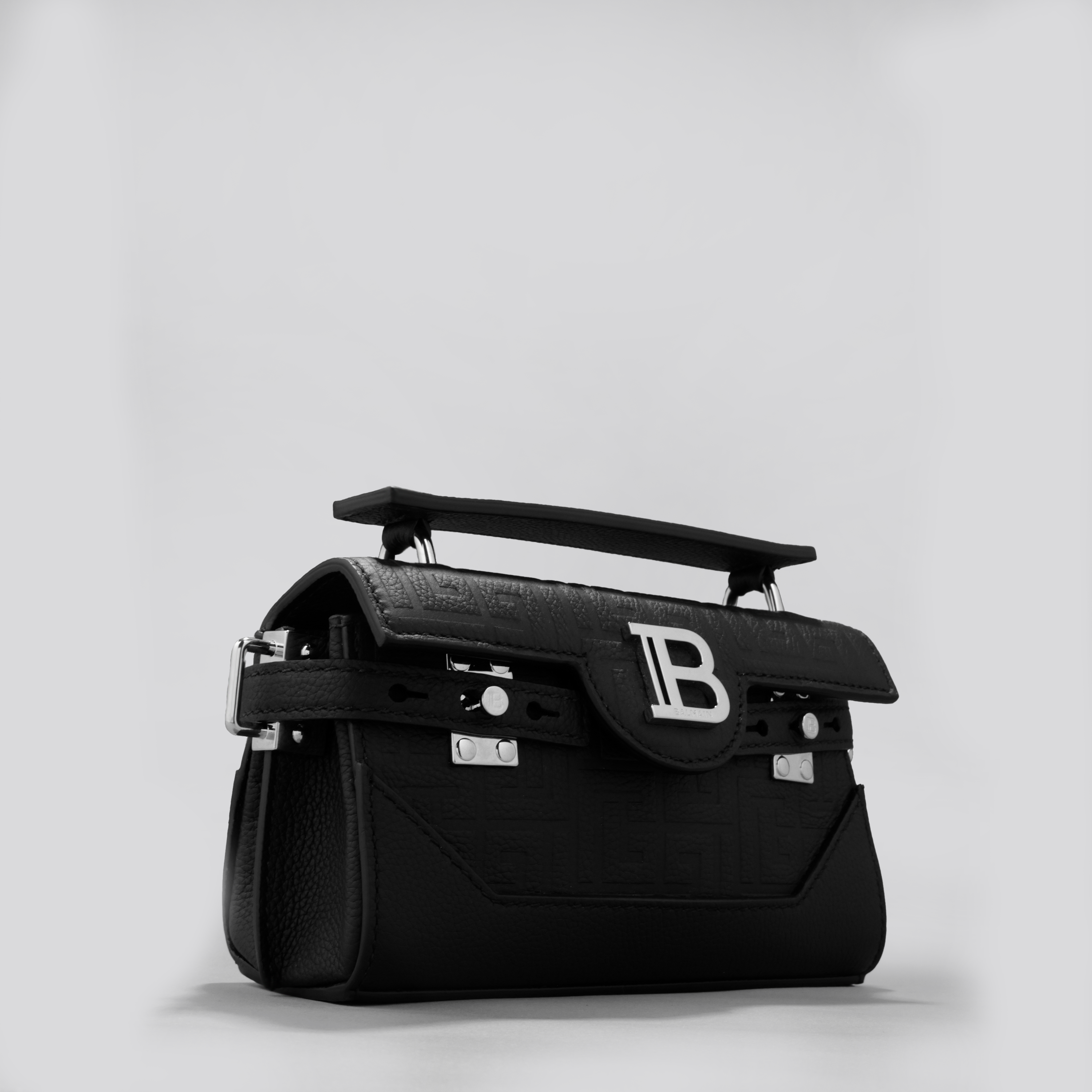 Bolso Negro Balmain Bbuzz 19-Cuir Graine Monogramme