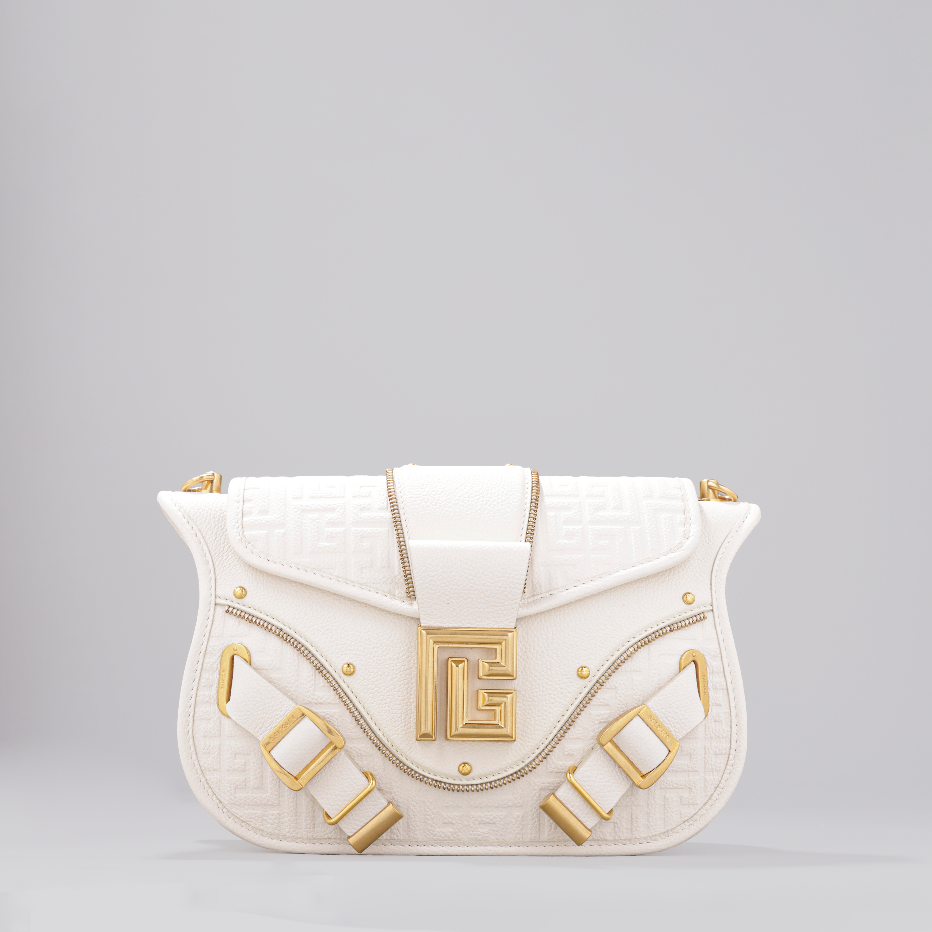 Cartera Blanca Balmain M-Cuir Graine Monogra