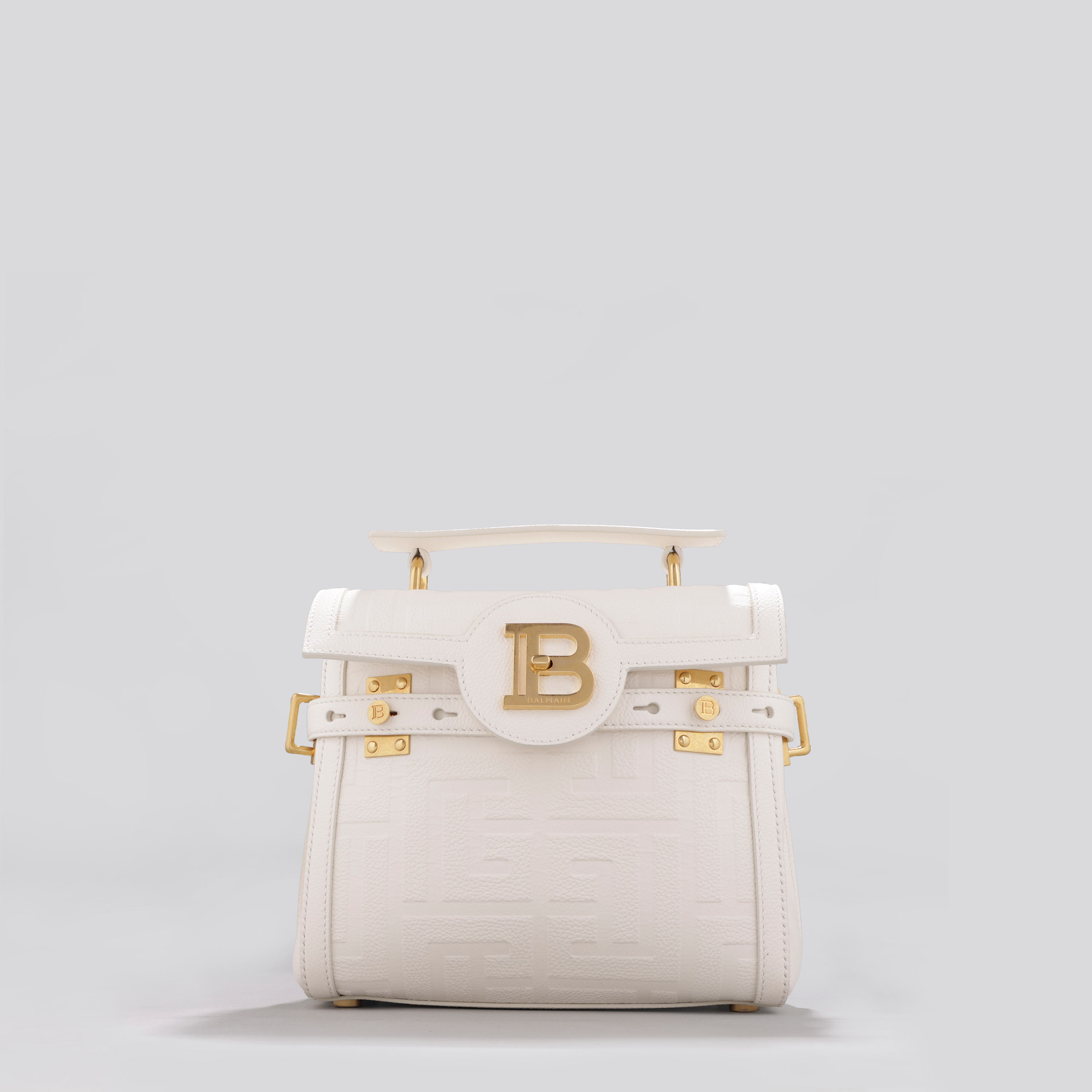 Cartera Blanca Balmain Bbuzz 23-Cuir Graine Monogram