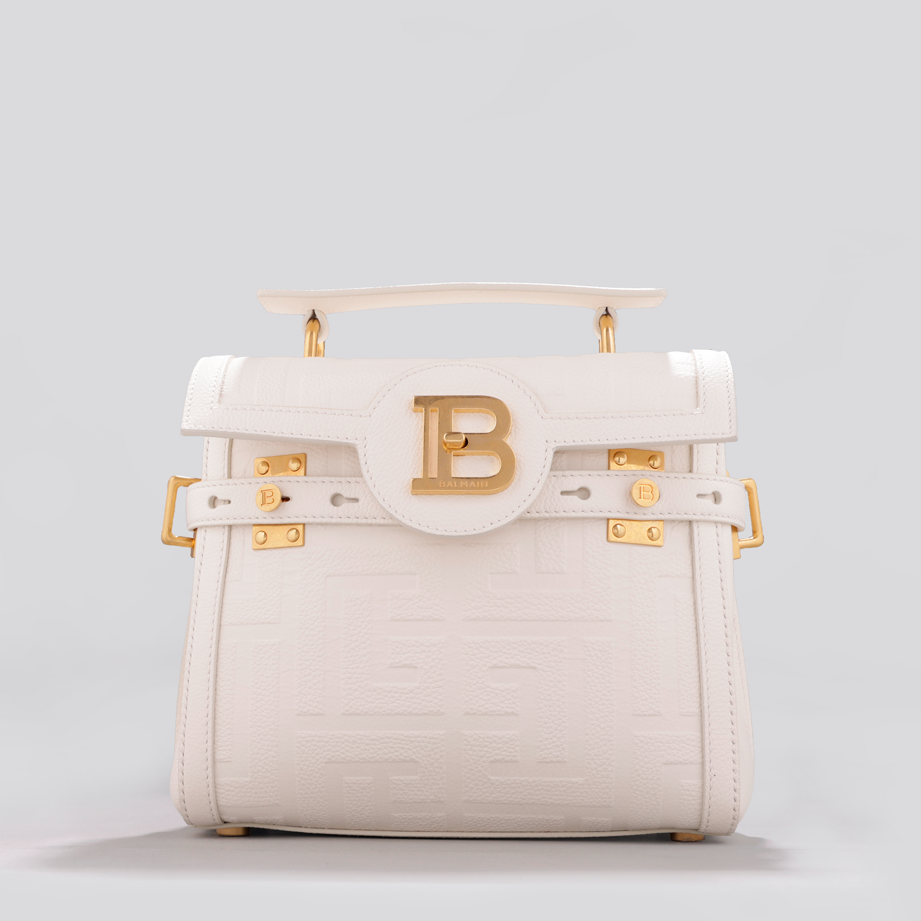 Cartera Blanca Balmain Bbuzz 23-Cuir Graine Monogram