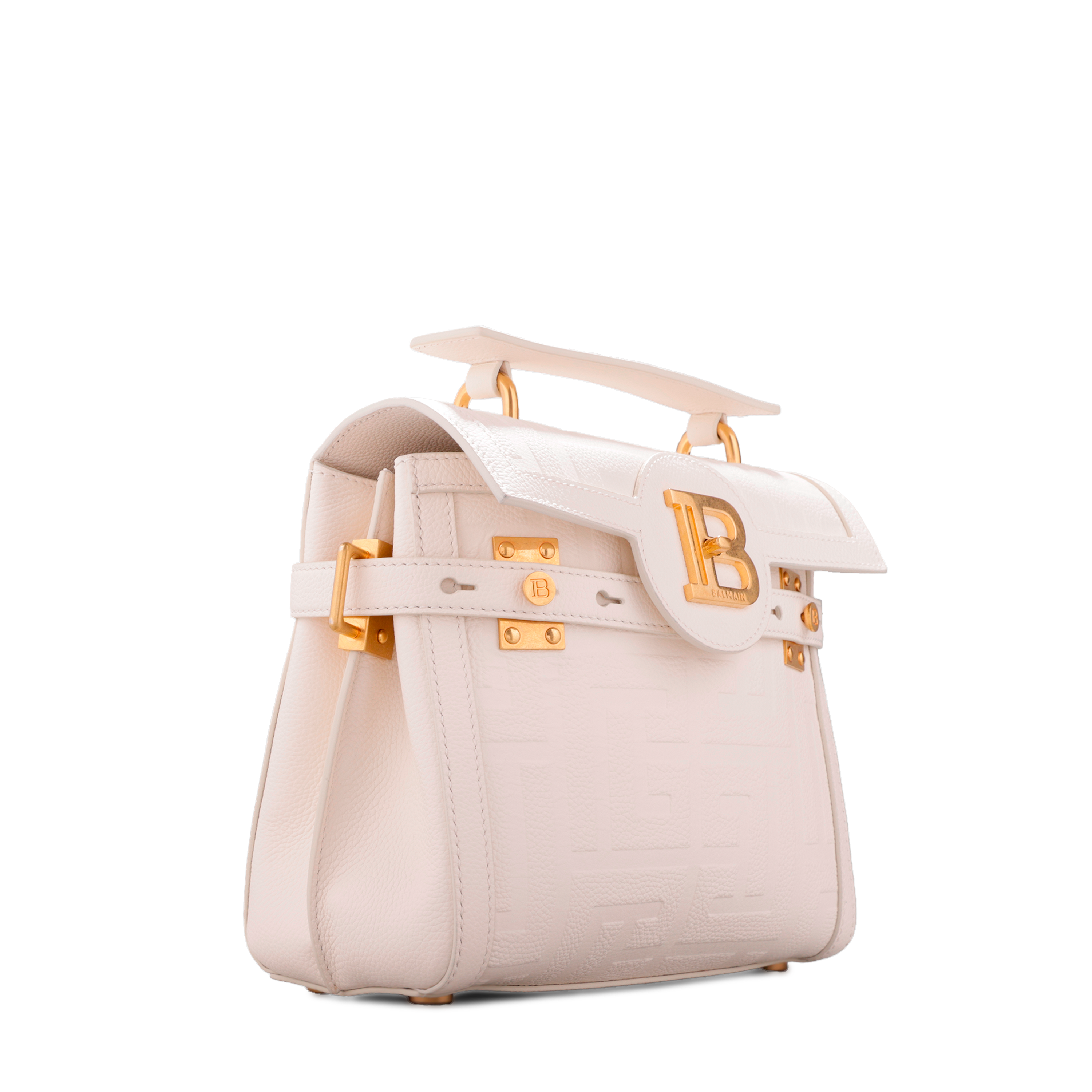 Cartera Blanca Balmain Bbuzz 23-Cuir Graine Monogram