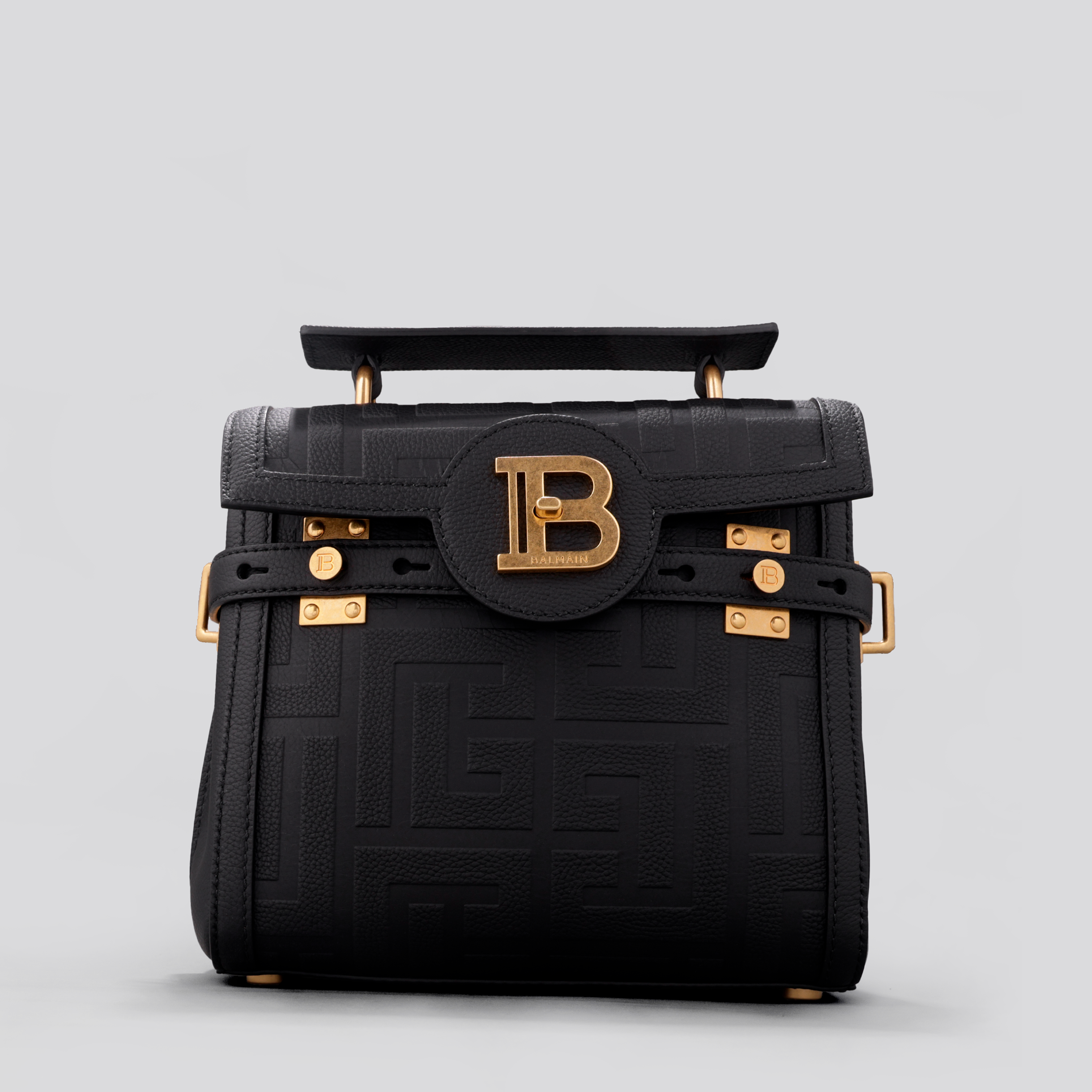 Cartera Negra Balmain Bbuzz 23-Cuir Graine Monogram