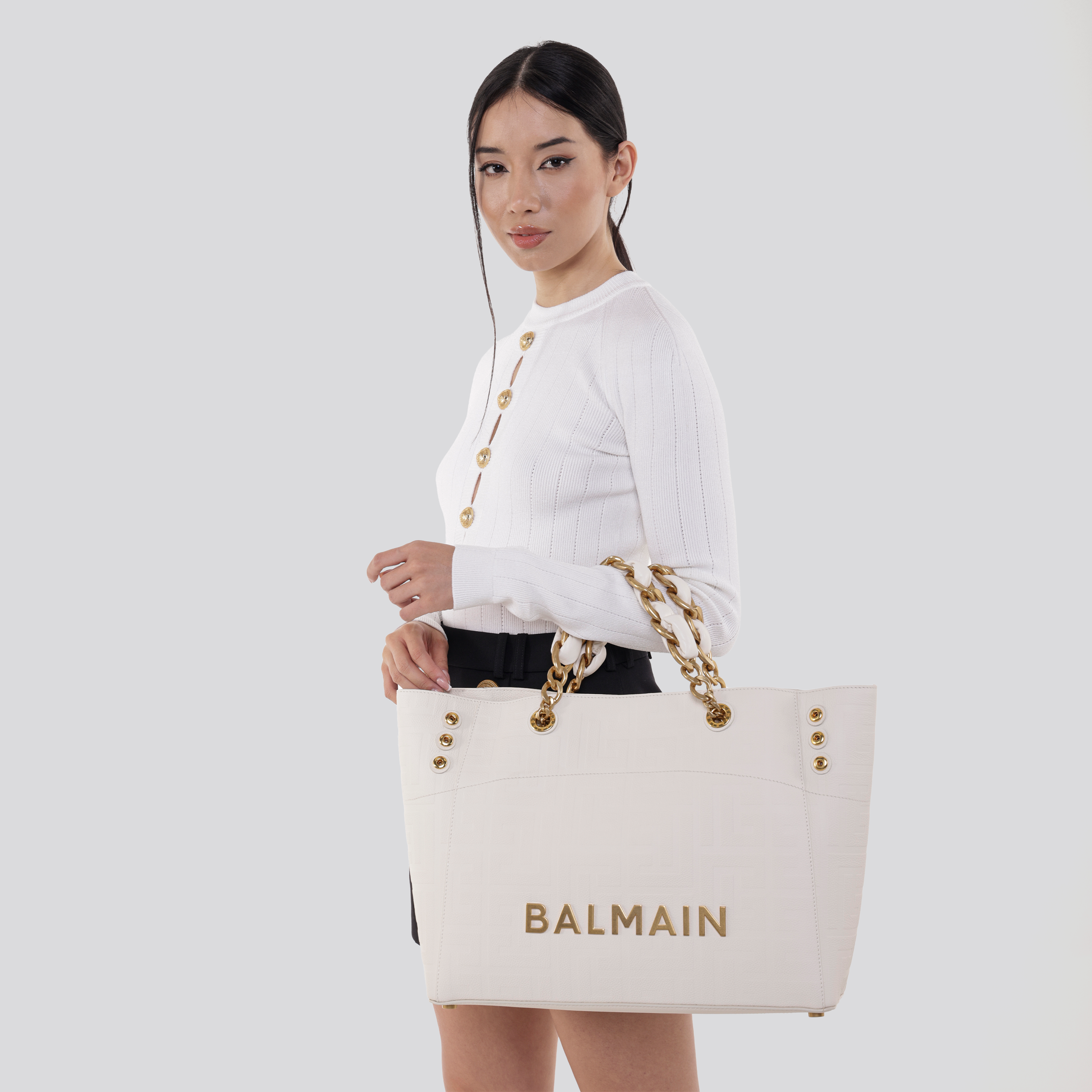 Cartera Blanca Balmain Graine Monogram