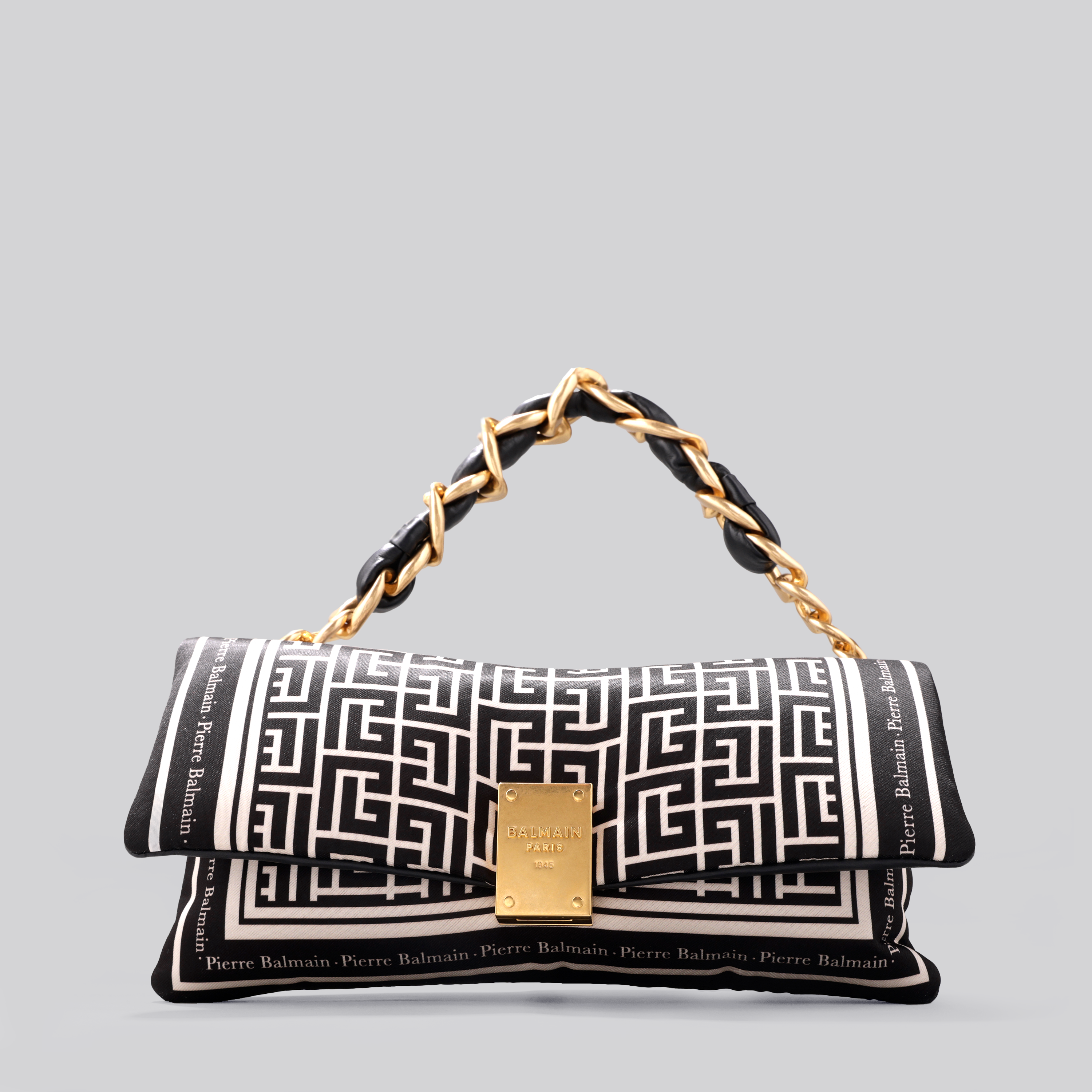 Cartera Negra Balmain Dorado Monogram Chain