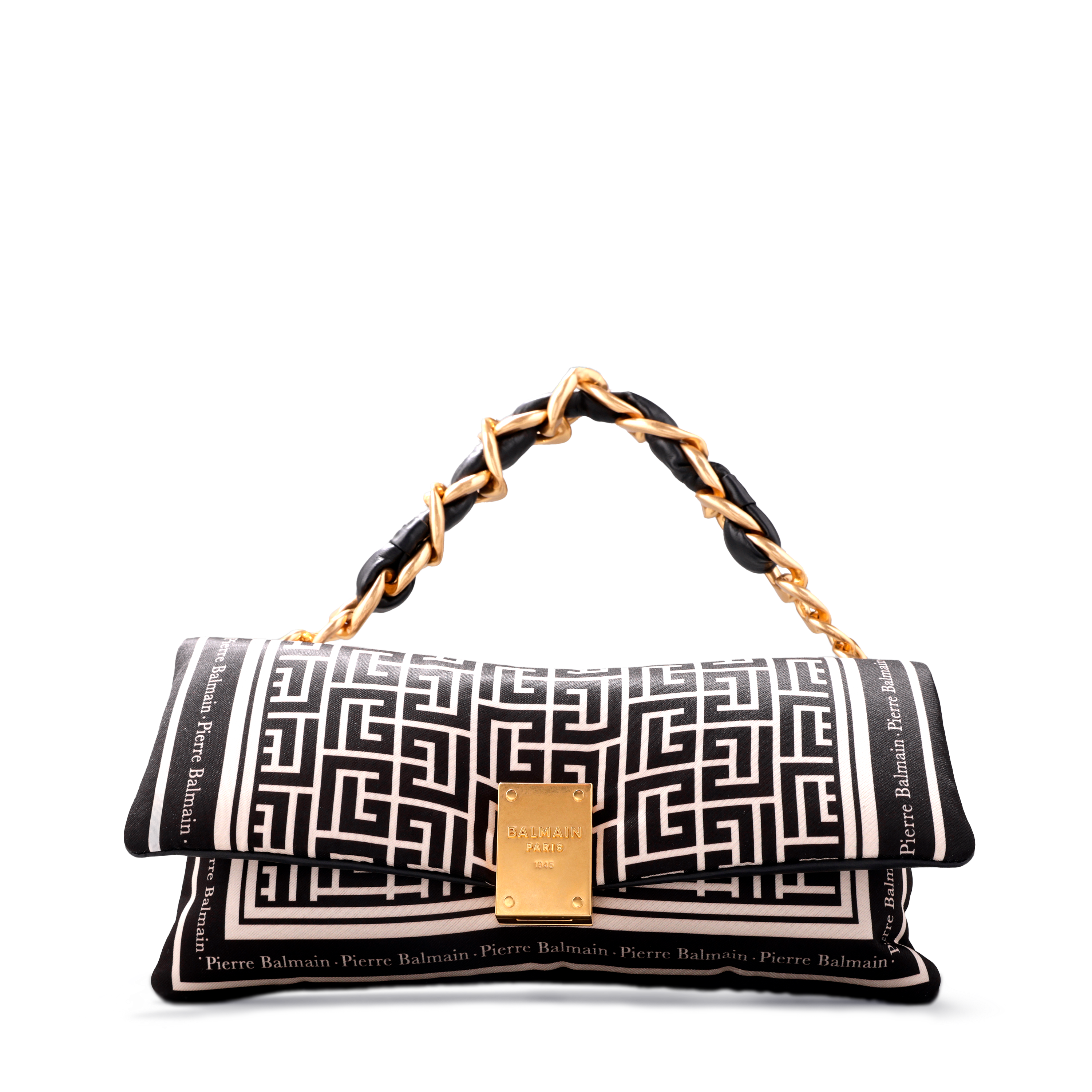 Cartera Negra Balmain Dorado Monogram Chain
