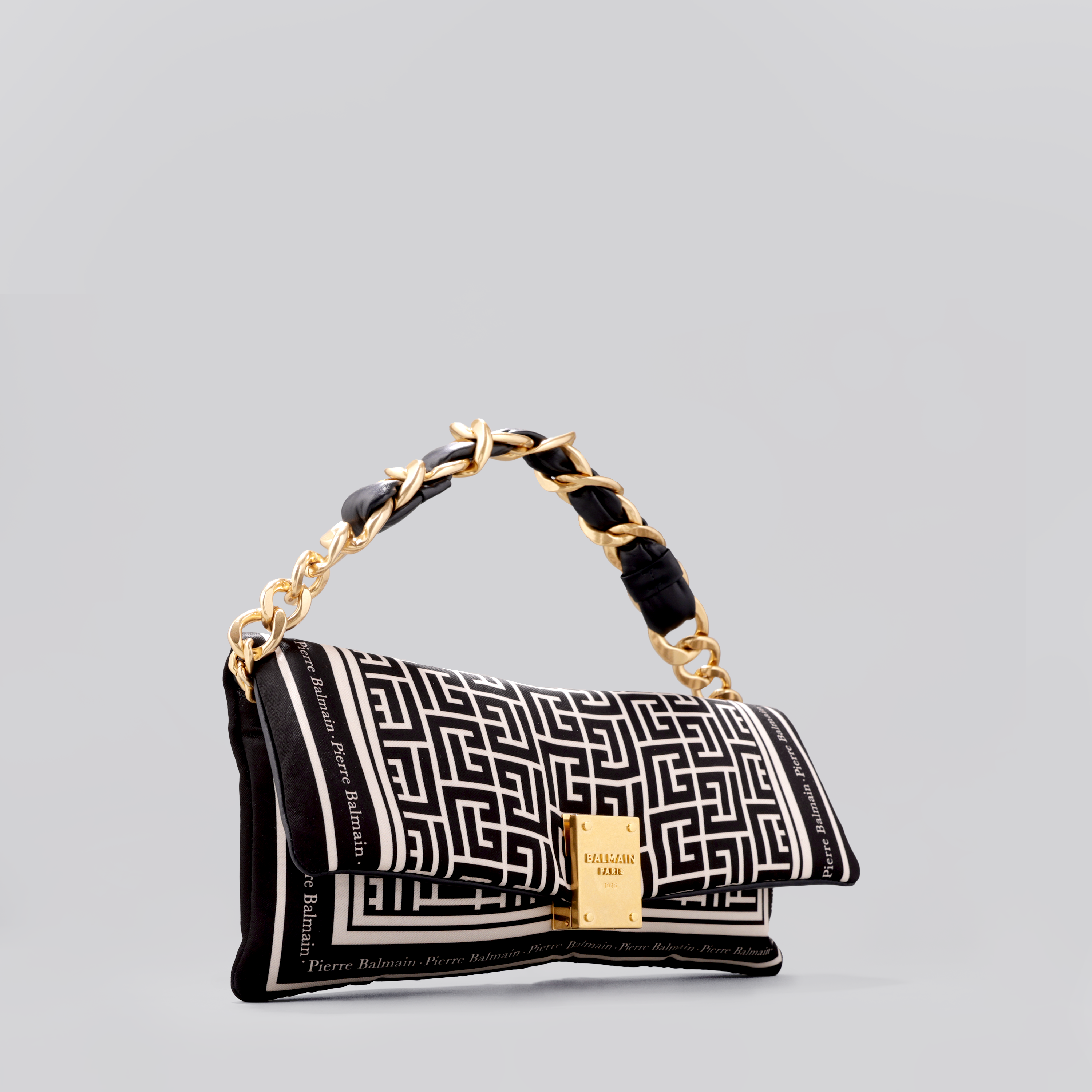 Cartera Negra Balmain Dorado Monogram Chain