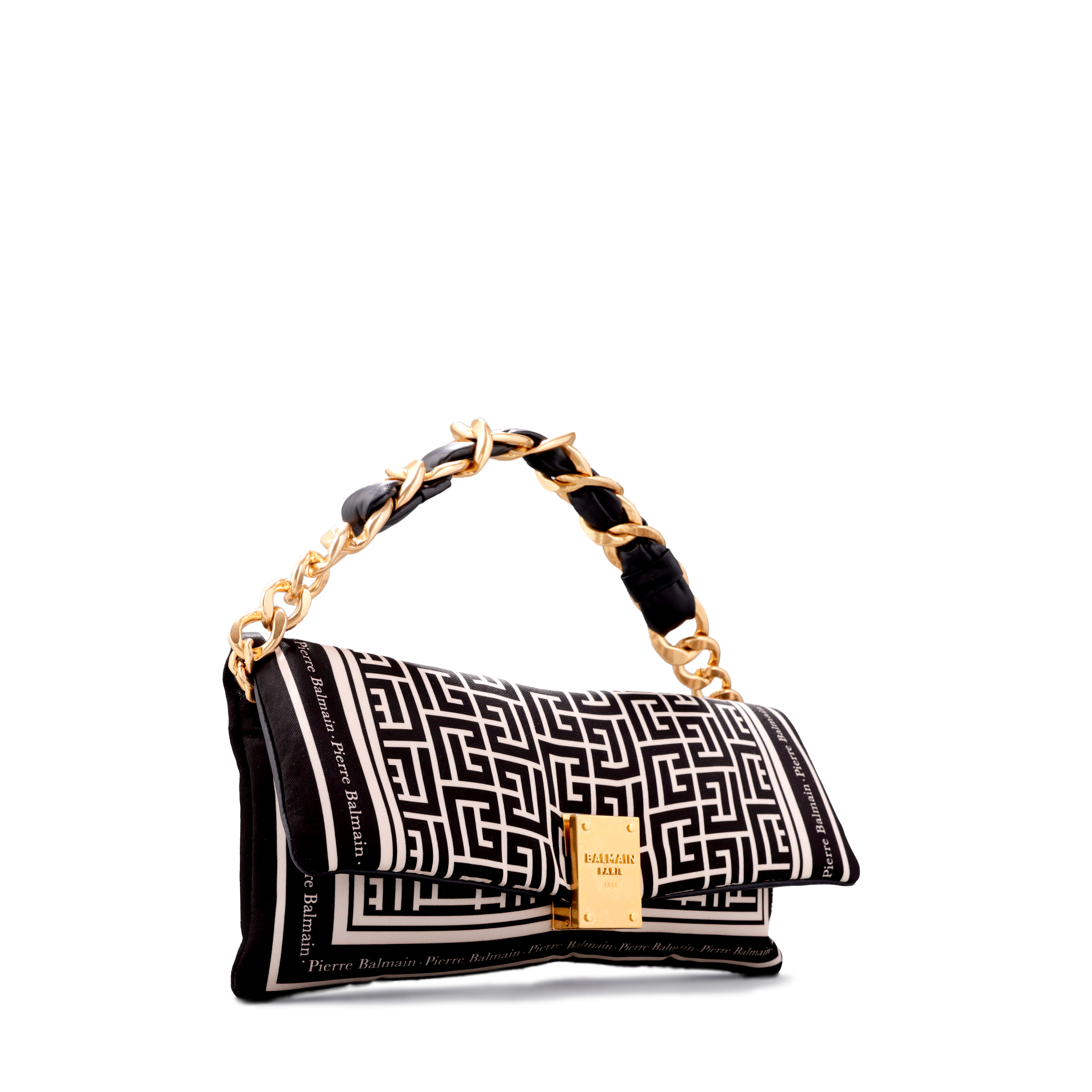 Cartera Negra Balmain Dorado Monogram Chain