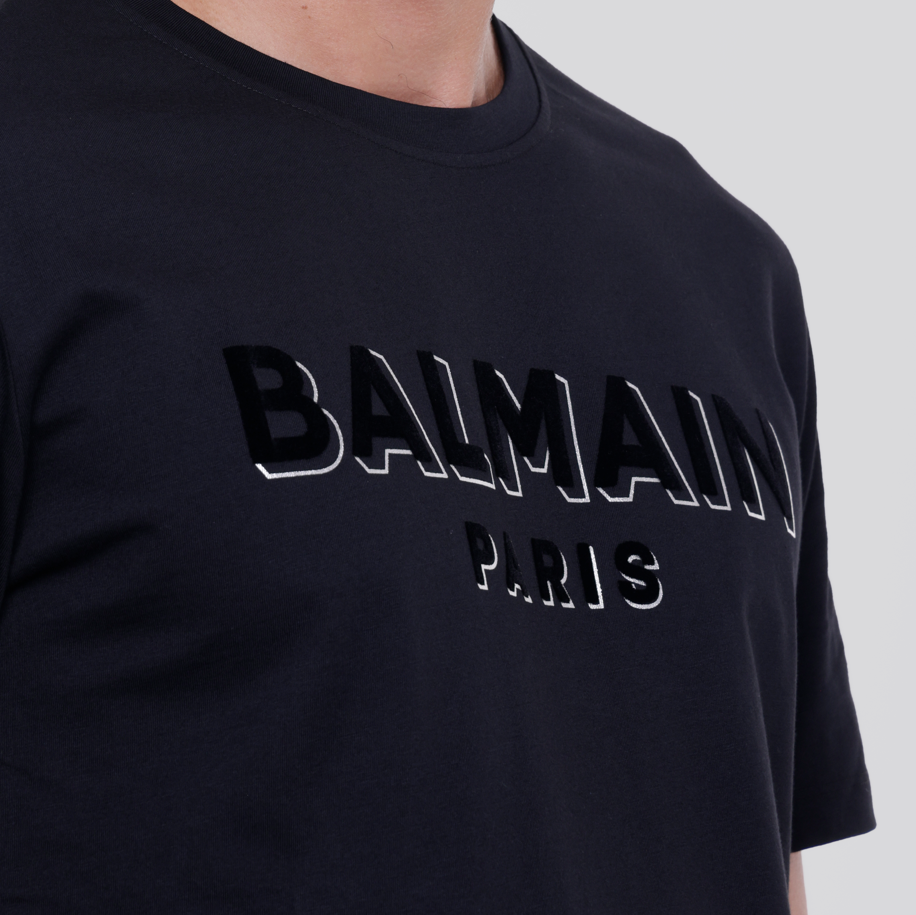 Camiseta Negra Balmain Flock & Foil