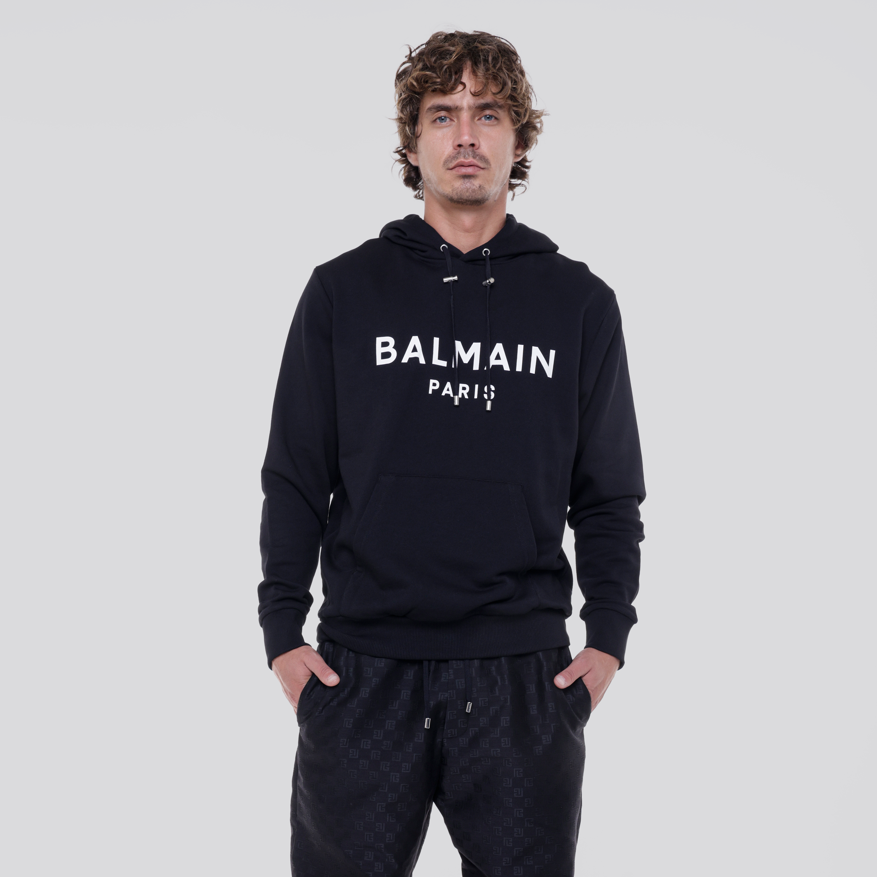 Buzo Tipo Hoodie Negro Balmain Paris Logo