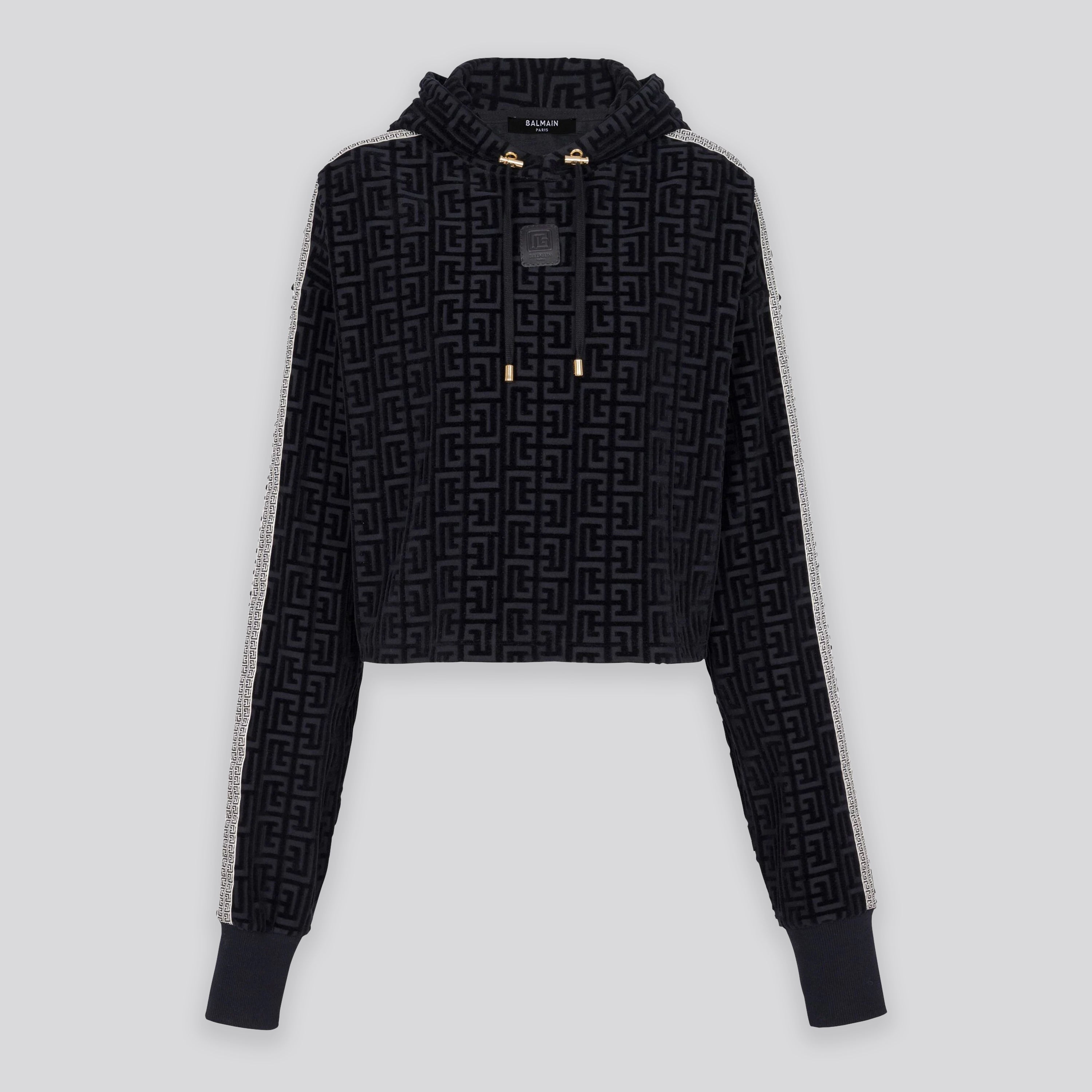 Buzo Tipo Hoodie Negro Balmain Velvet Monogram