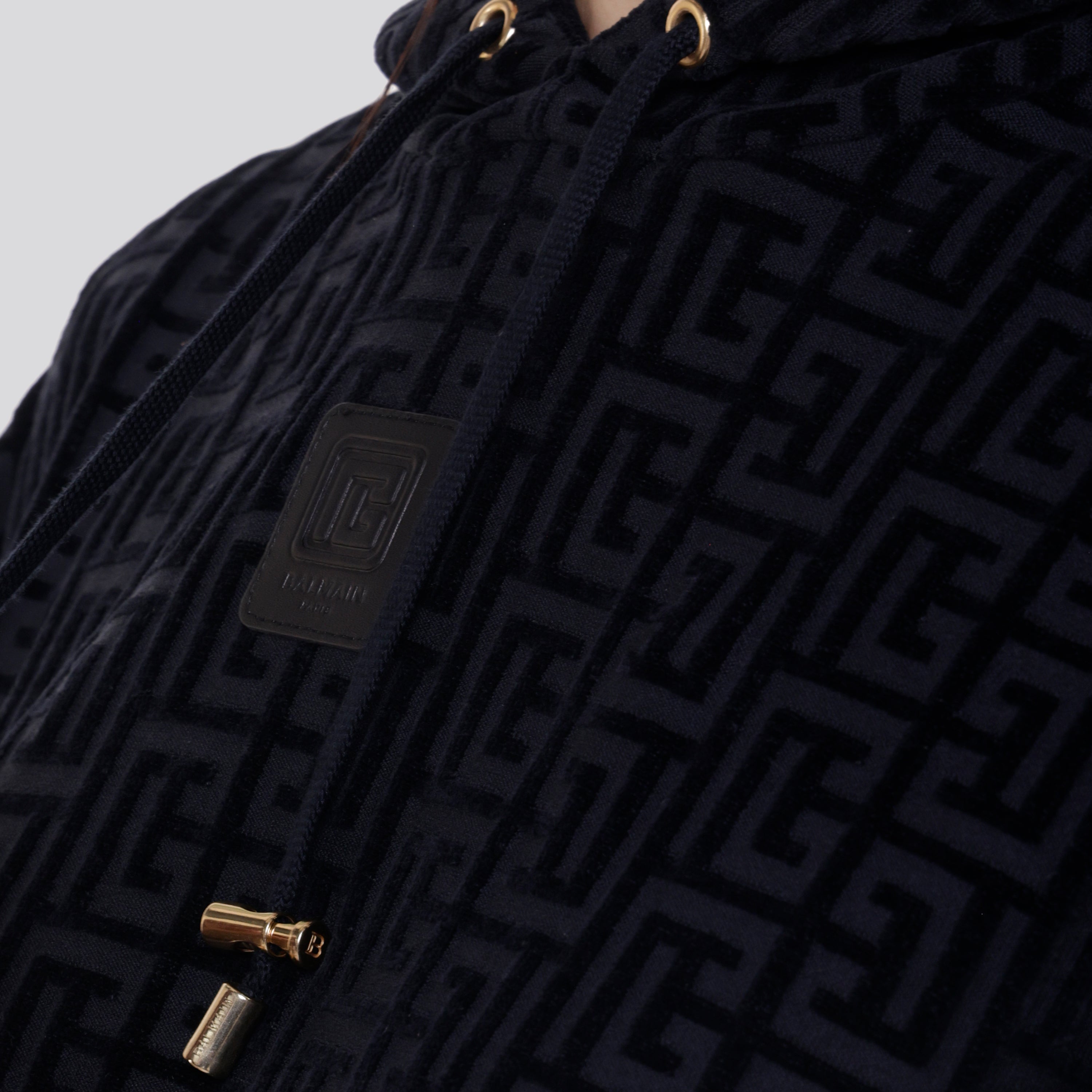 Buzo Tipo Hoodie Negro Balmain Velvet Monogram