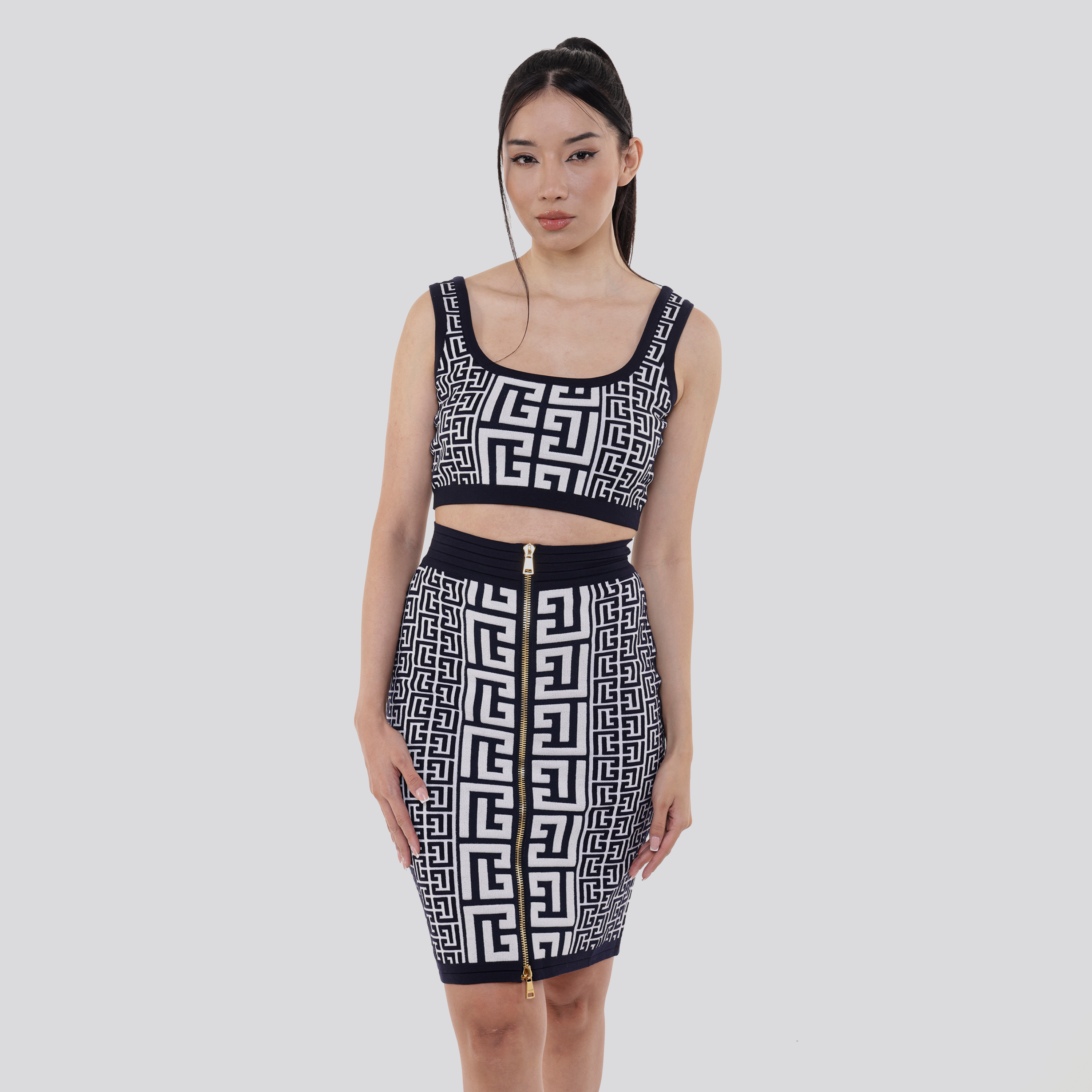 Falda Negra Balmain Monogram Knit