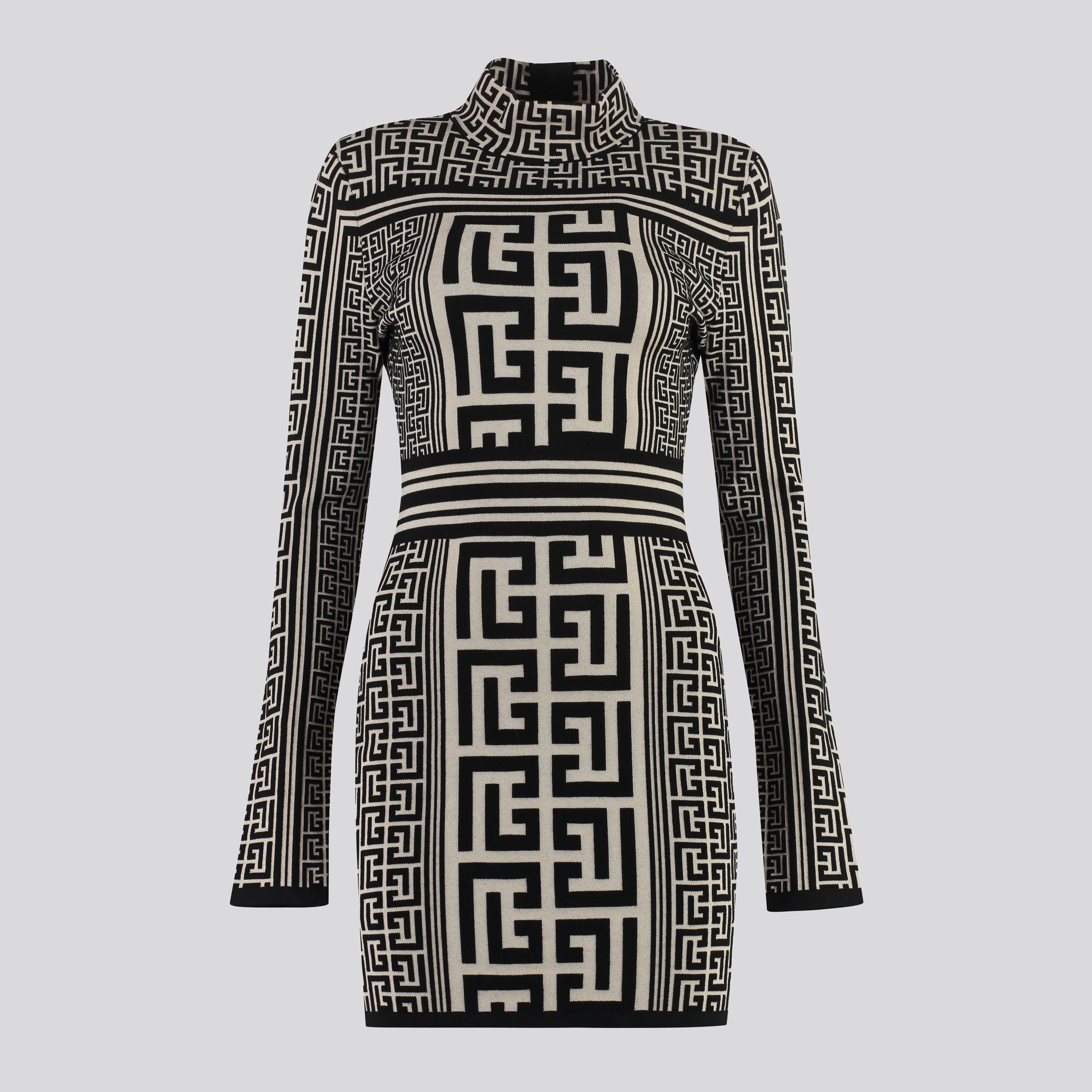 Vestido Negro Balmain Ls Monogram