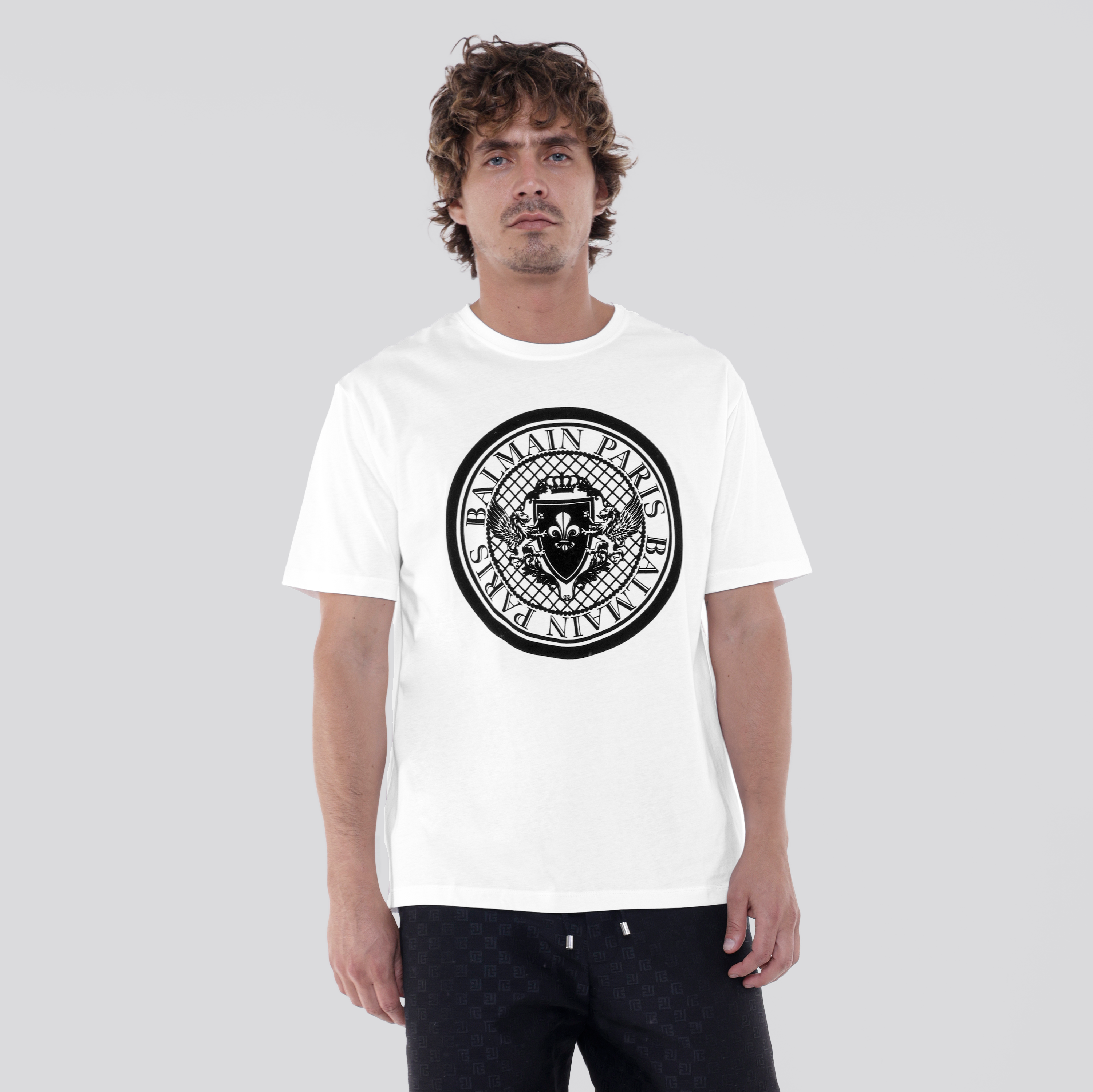 Camiseta Blanca Balmain Coin Flock