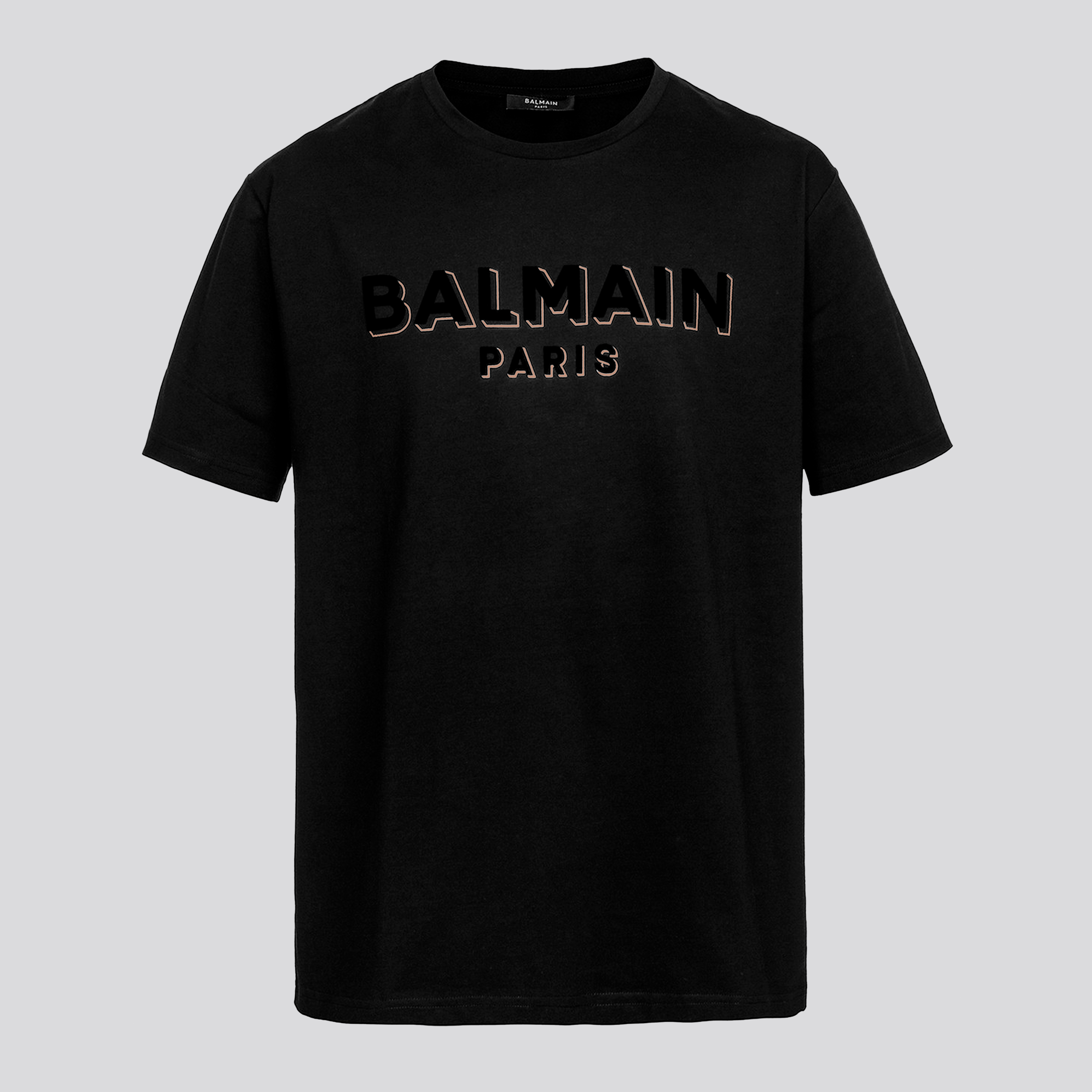 Camiseta Negra con Dorado Balmain Flock & Foil