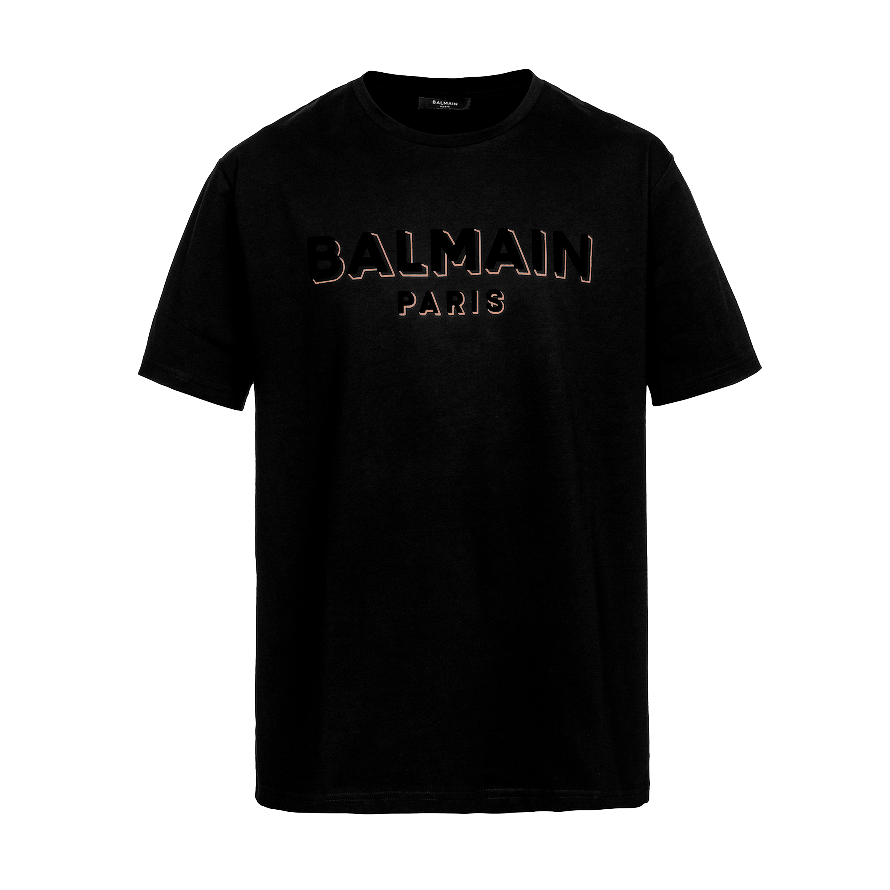Camiseta Negra con Dorado Balmain Flock & Foil
