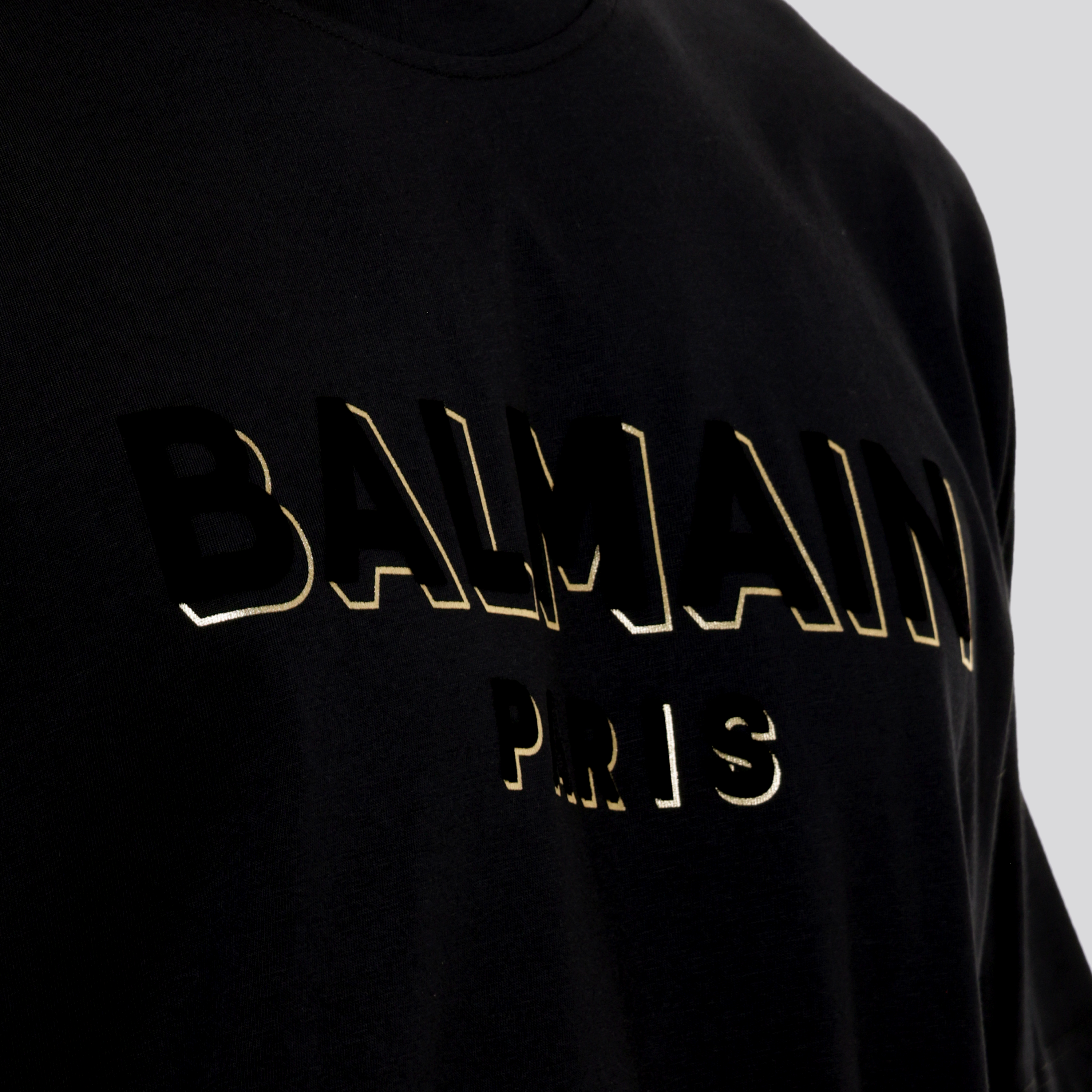 Camiseta Negra con Dorado Balmain Flock & Foil