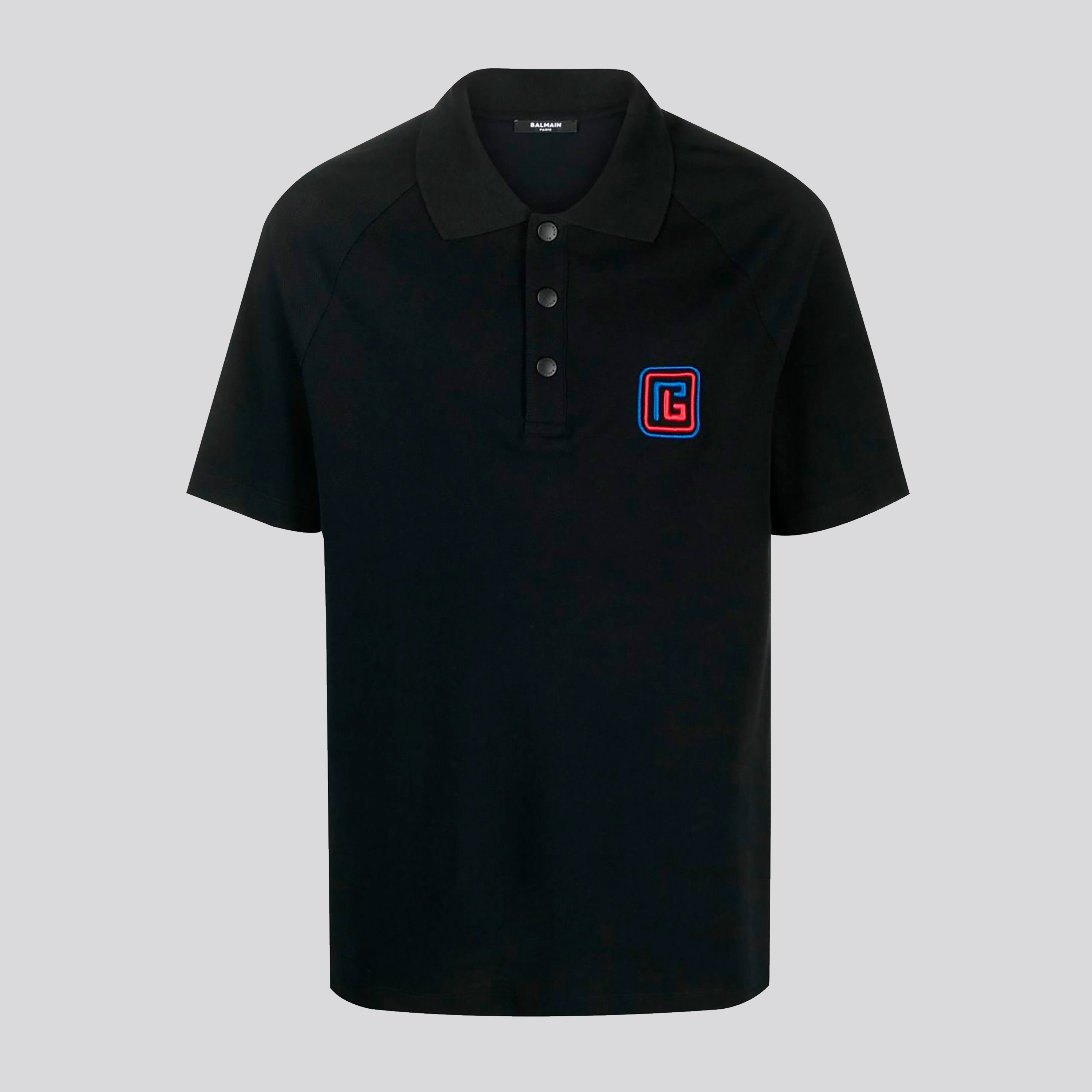 Camiseta Tipo Polo Negra Balmain PB Patch