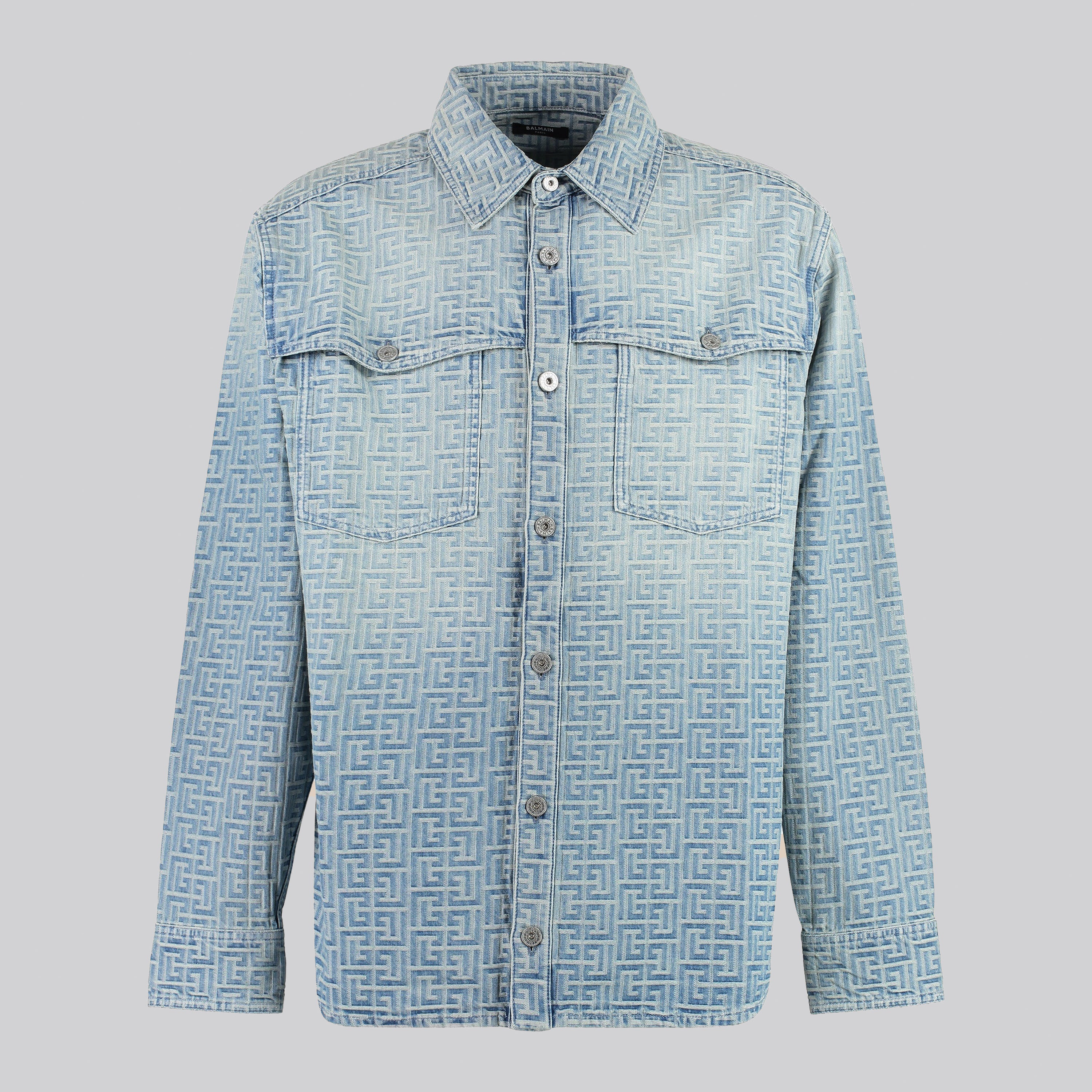 Camisa Denim Balmain Jacquard Monogram