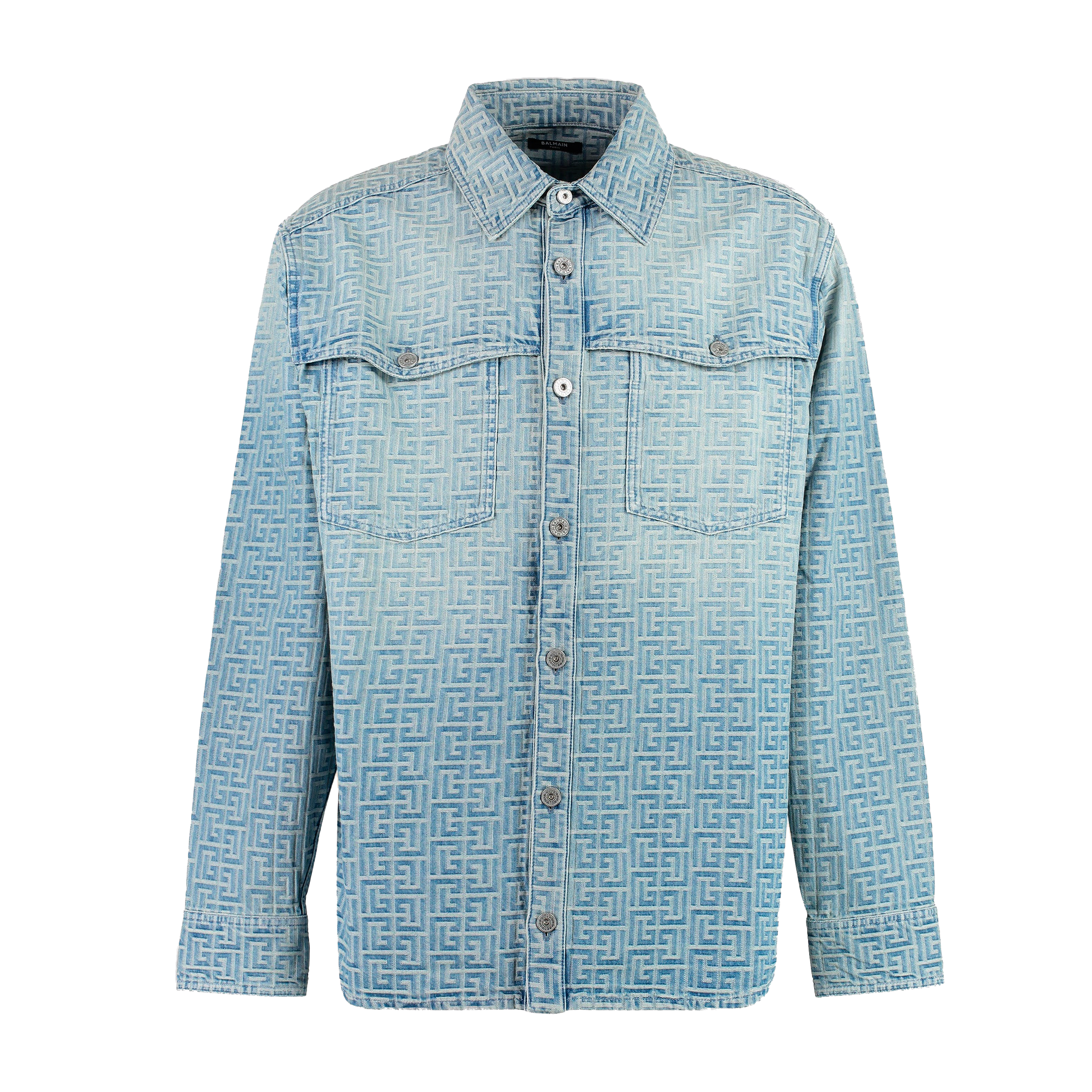 Camisa Denim Balmain Jacquard Monogram