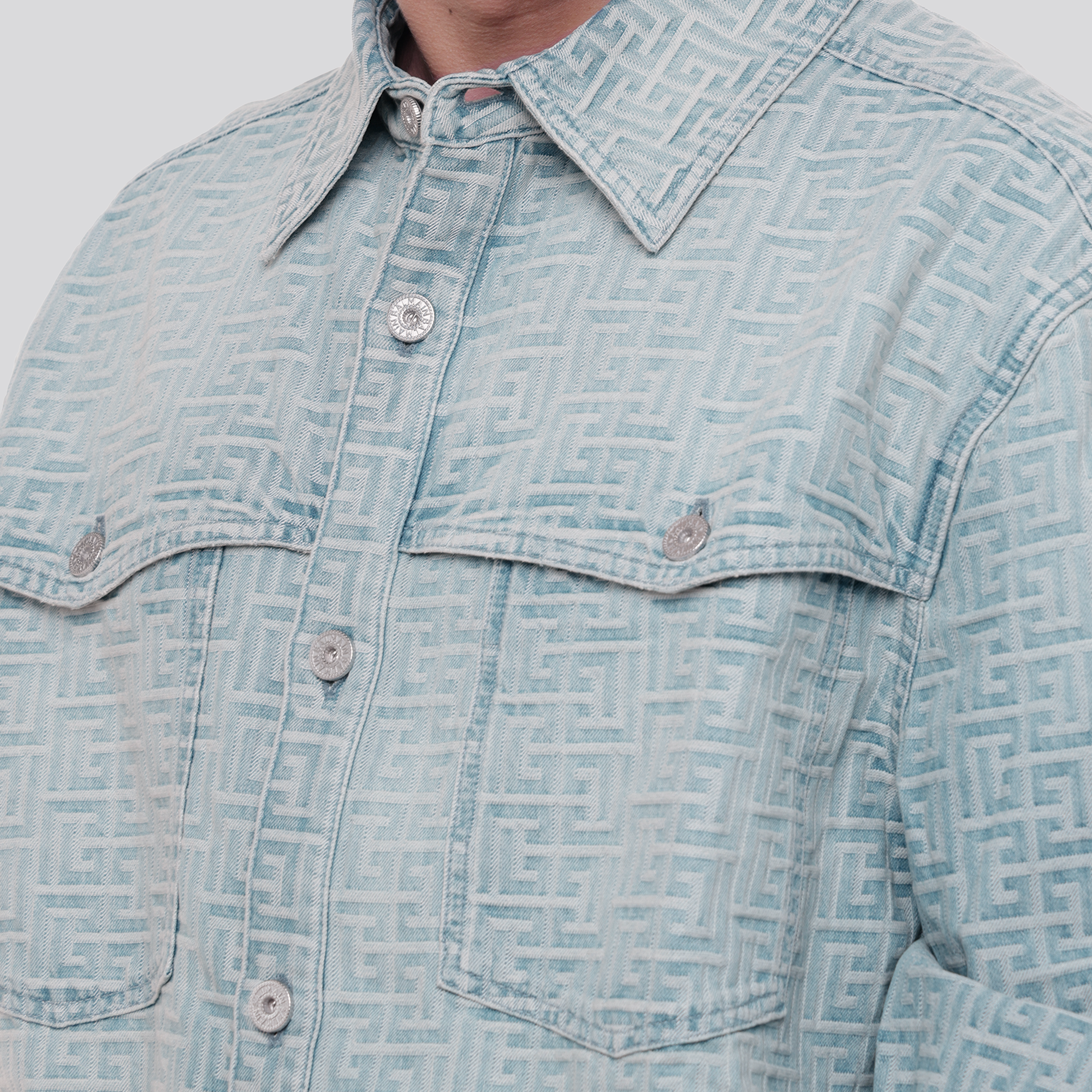 Camisa Denim Balmain Jacquard Monogram