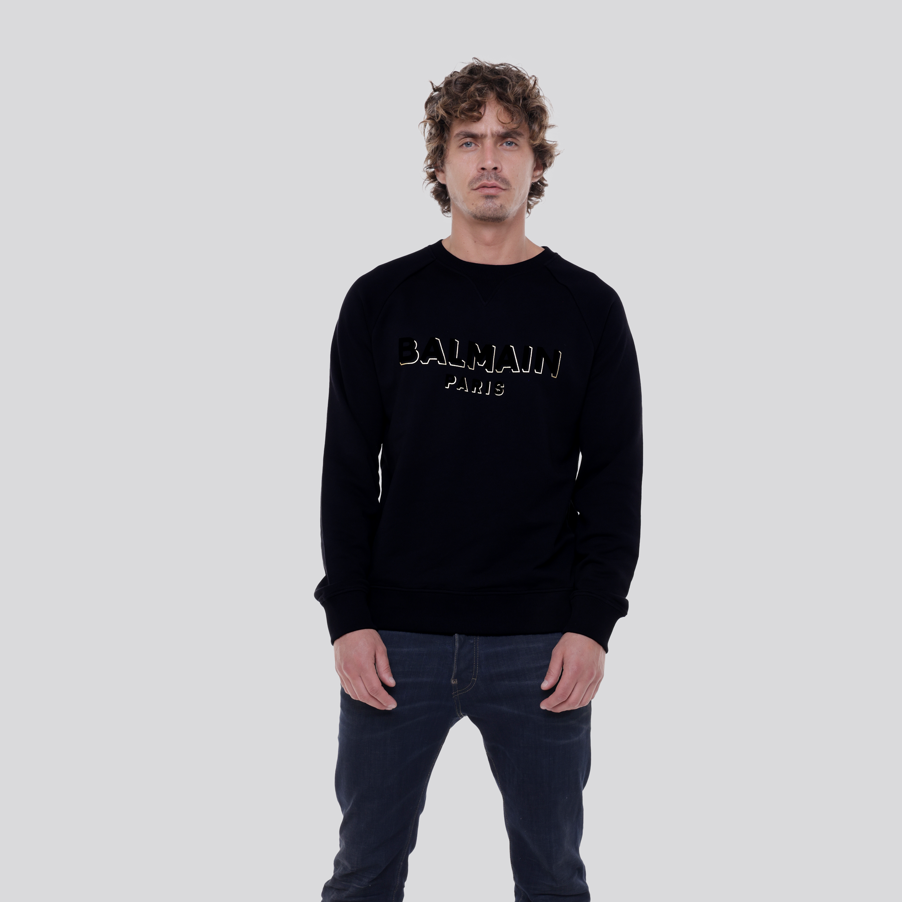 Buzo Negro con Dorado Balmain Flock & Foil