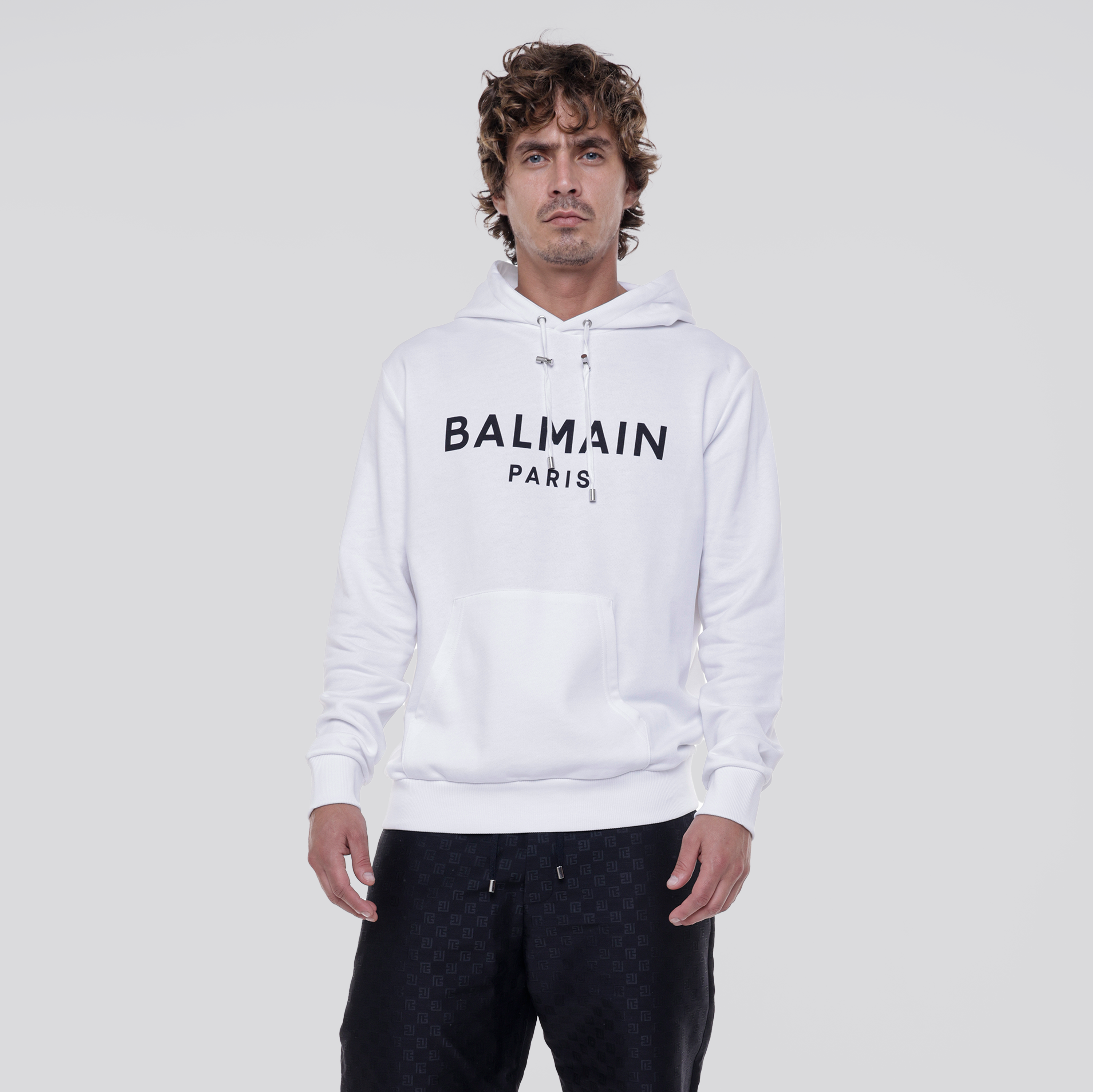 Buzo Tipo Hoodie Blanco Balmain Paris Logo