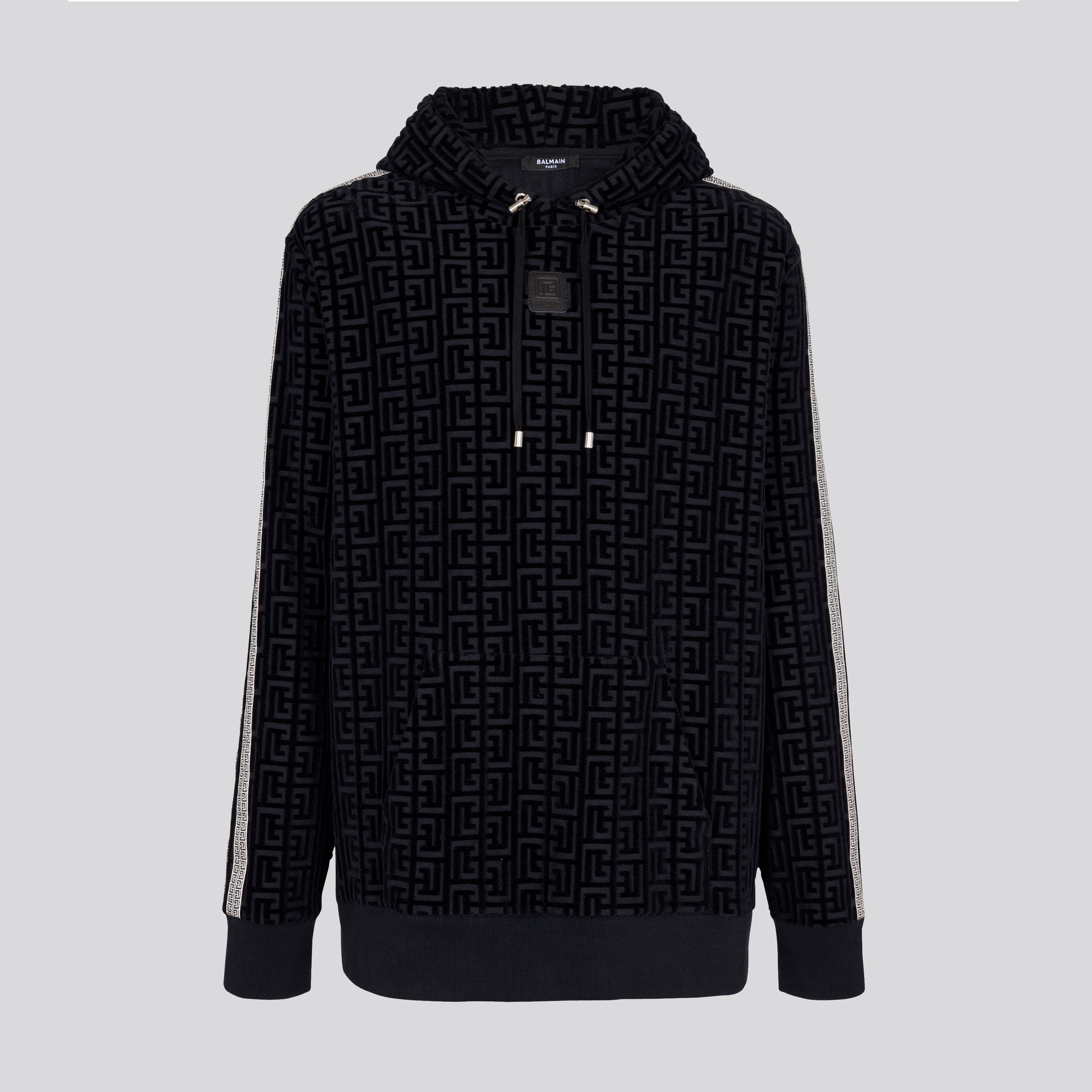 Buzo Tipo Hoodie Negro Balmain Velvet Monogram