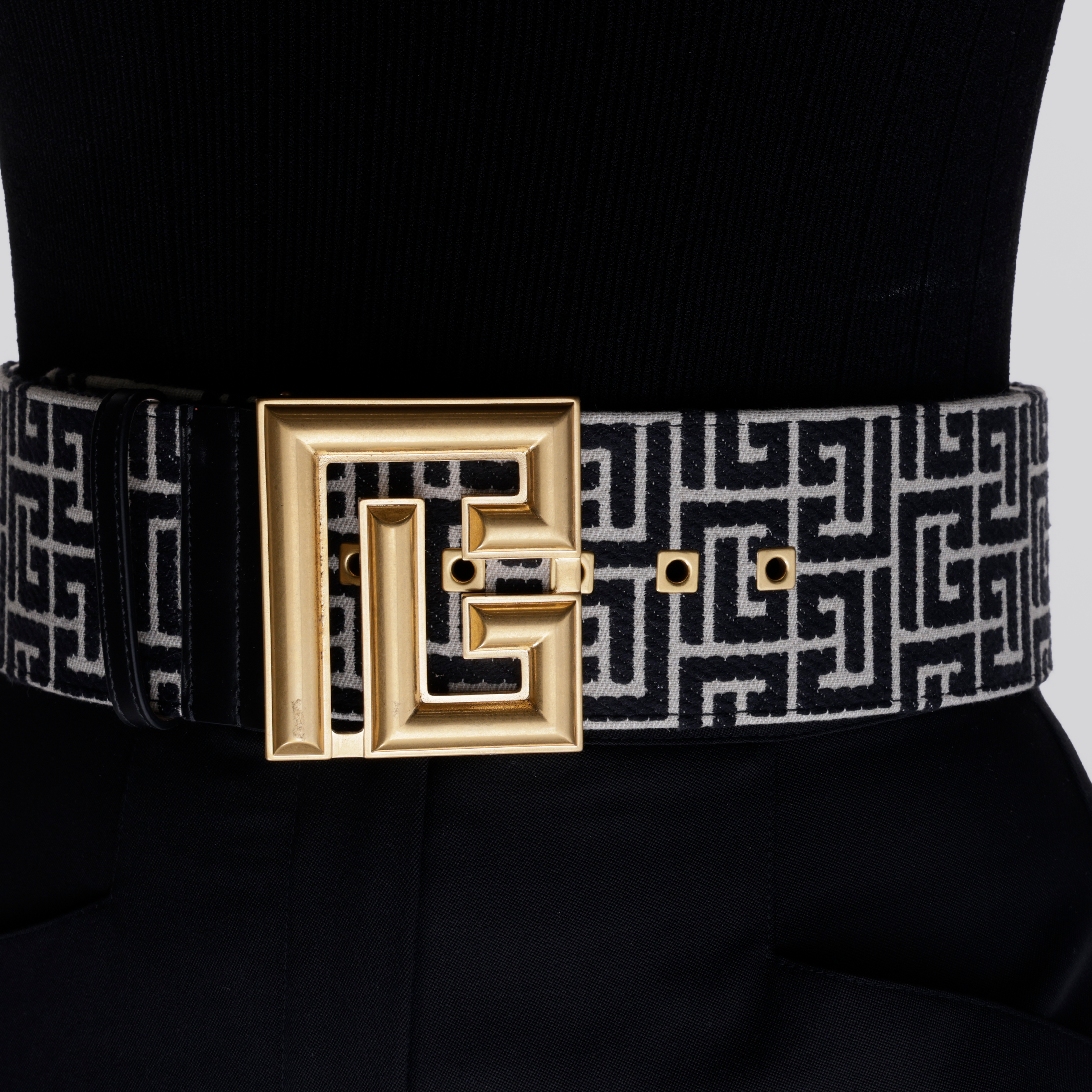 Cinturón Negro Balmain Monogram Jacquard 75 mm