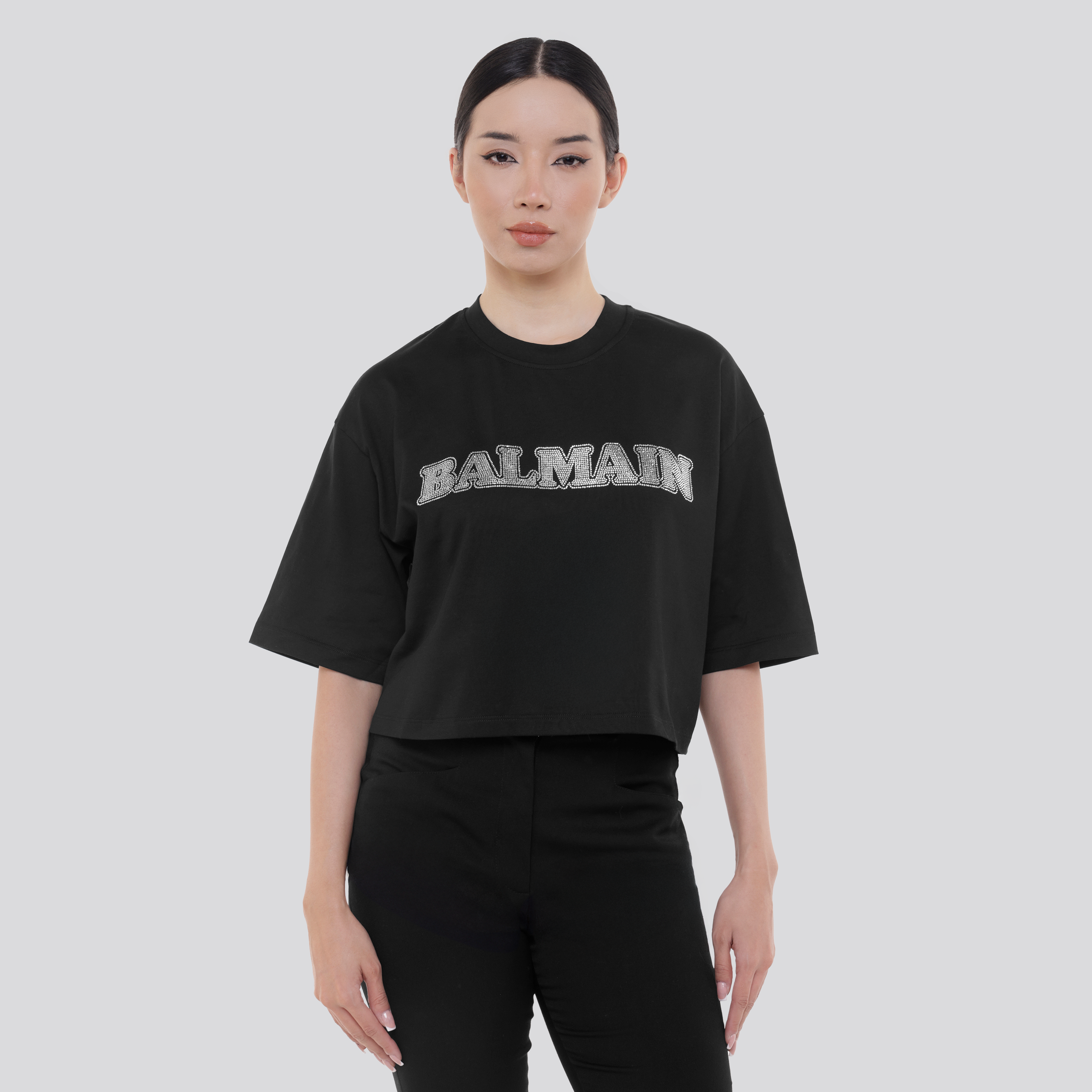 Top Negro Balmain Logo Cropped