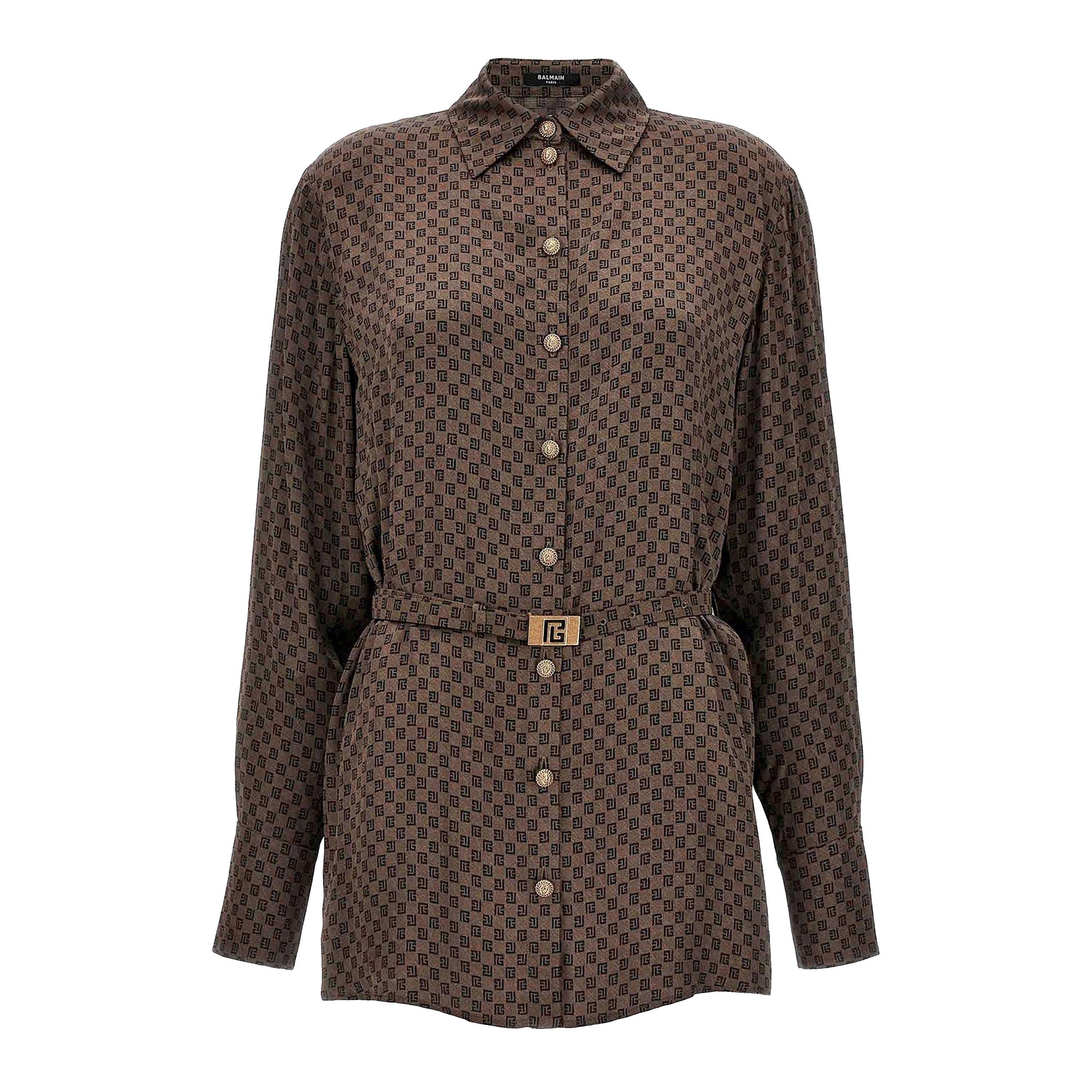 Camisa Café Balmain Mini Monogram Satin