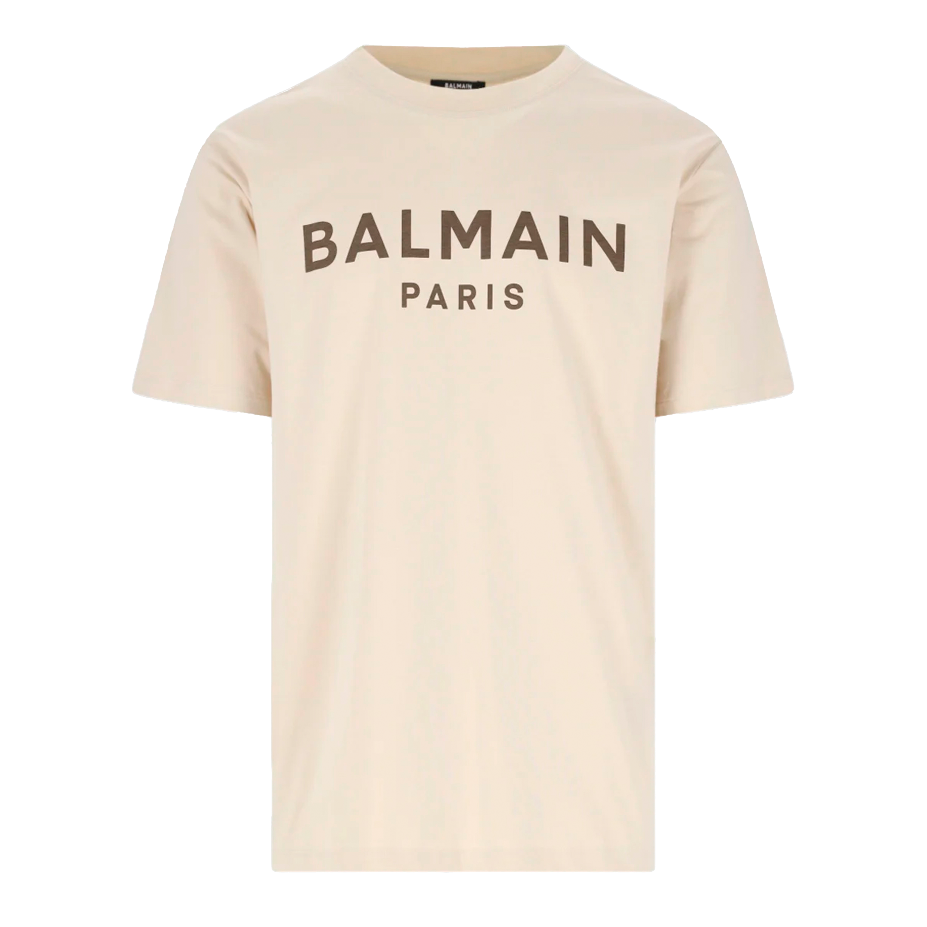 Camiseta Beige Balmain Paris Logo Gold