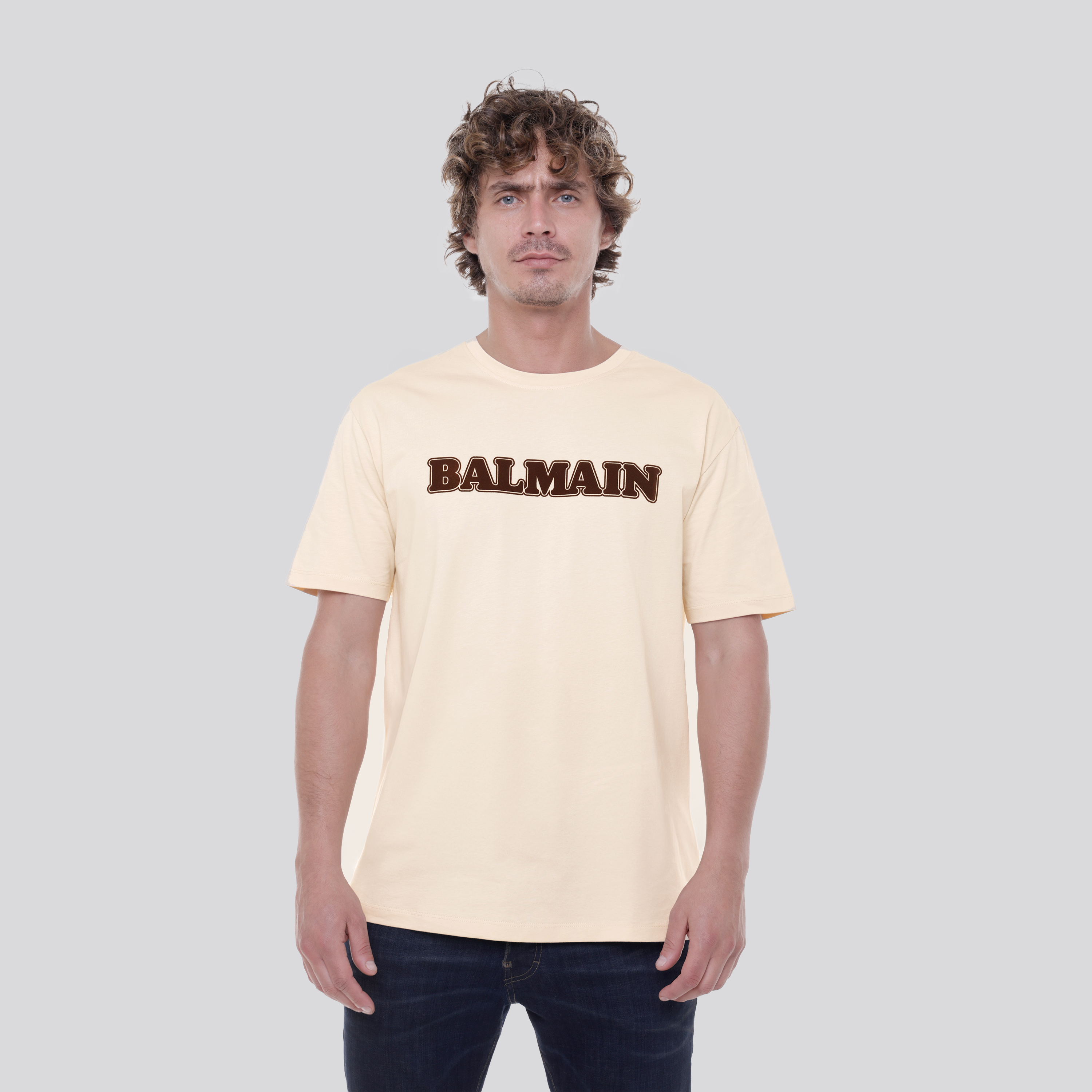 Camiseta Beige Balmain Retro