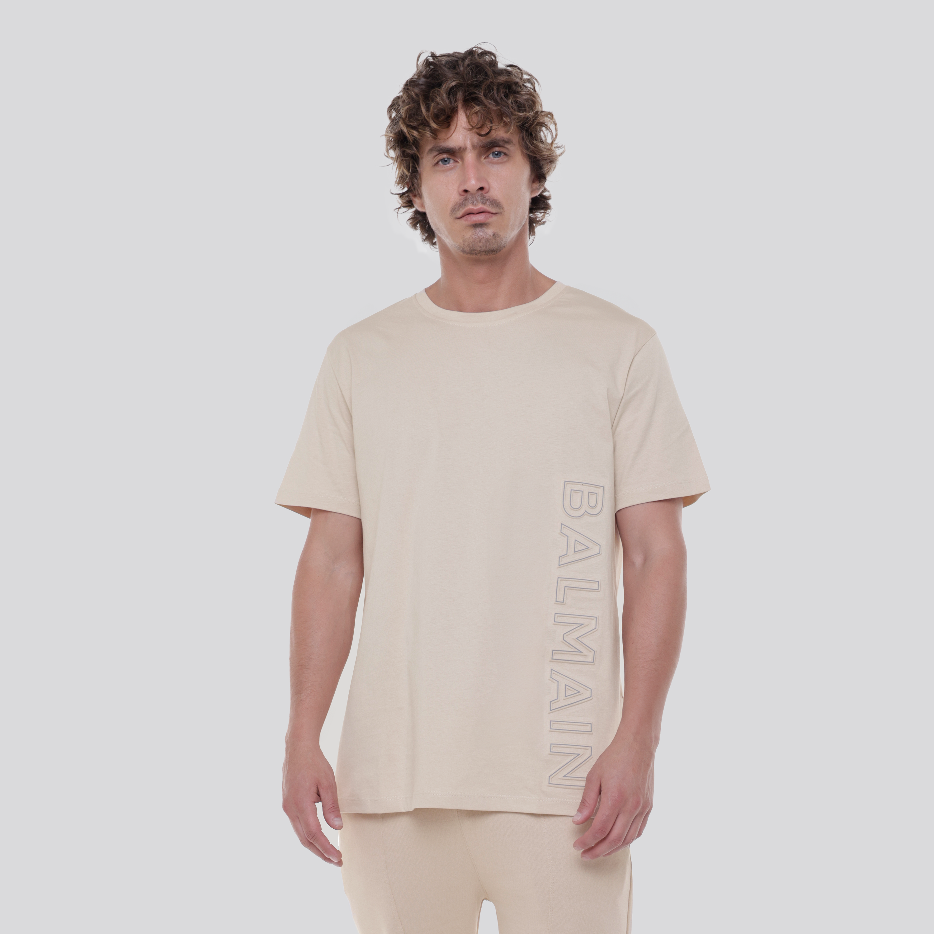 Camiseta Beige Balmain Embossed Reflect