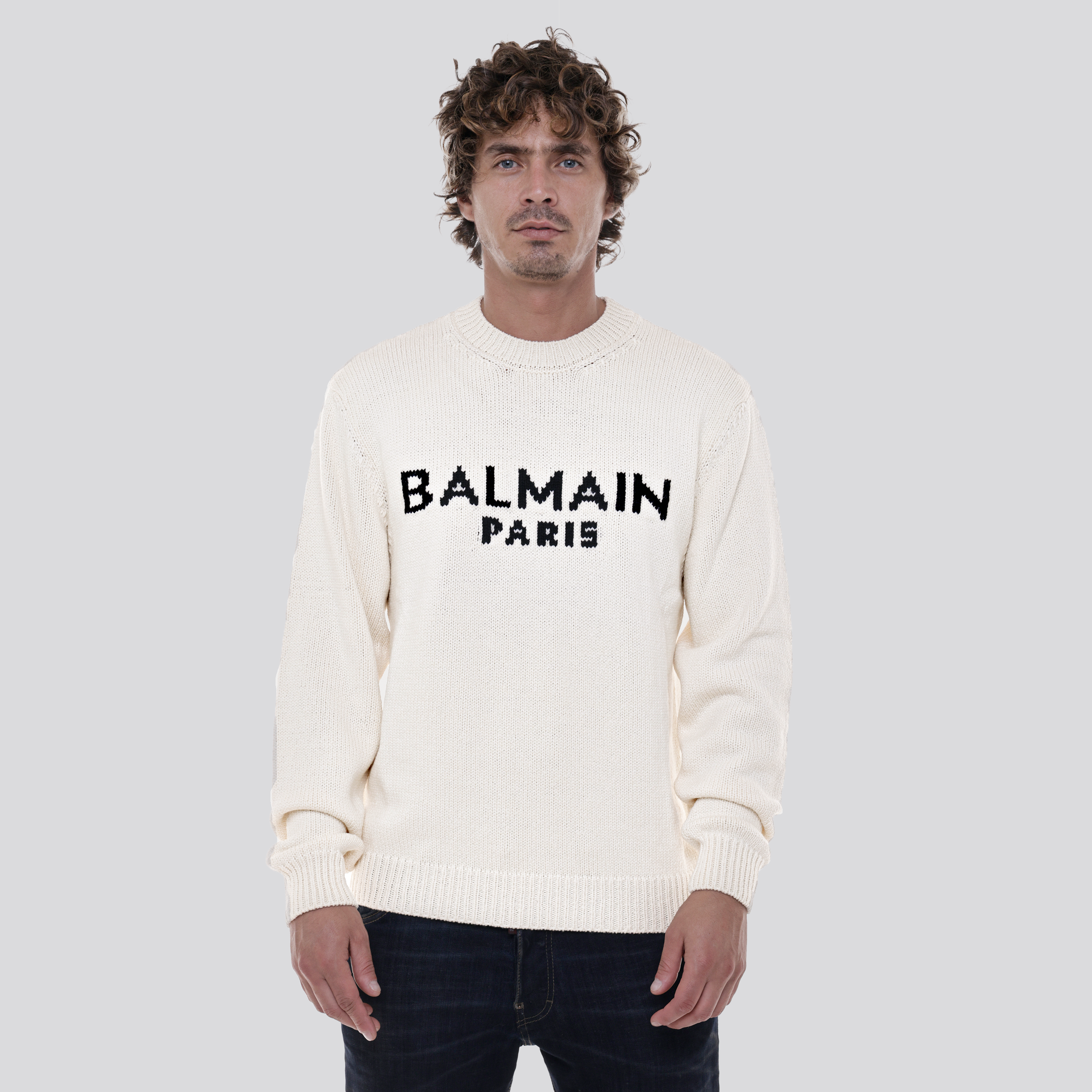 Suéter Blanco Balmain Paris Logo