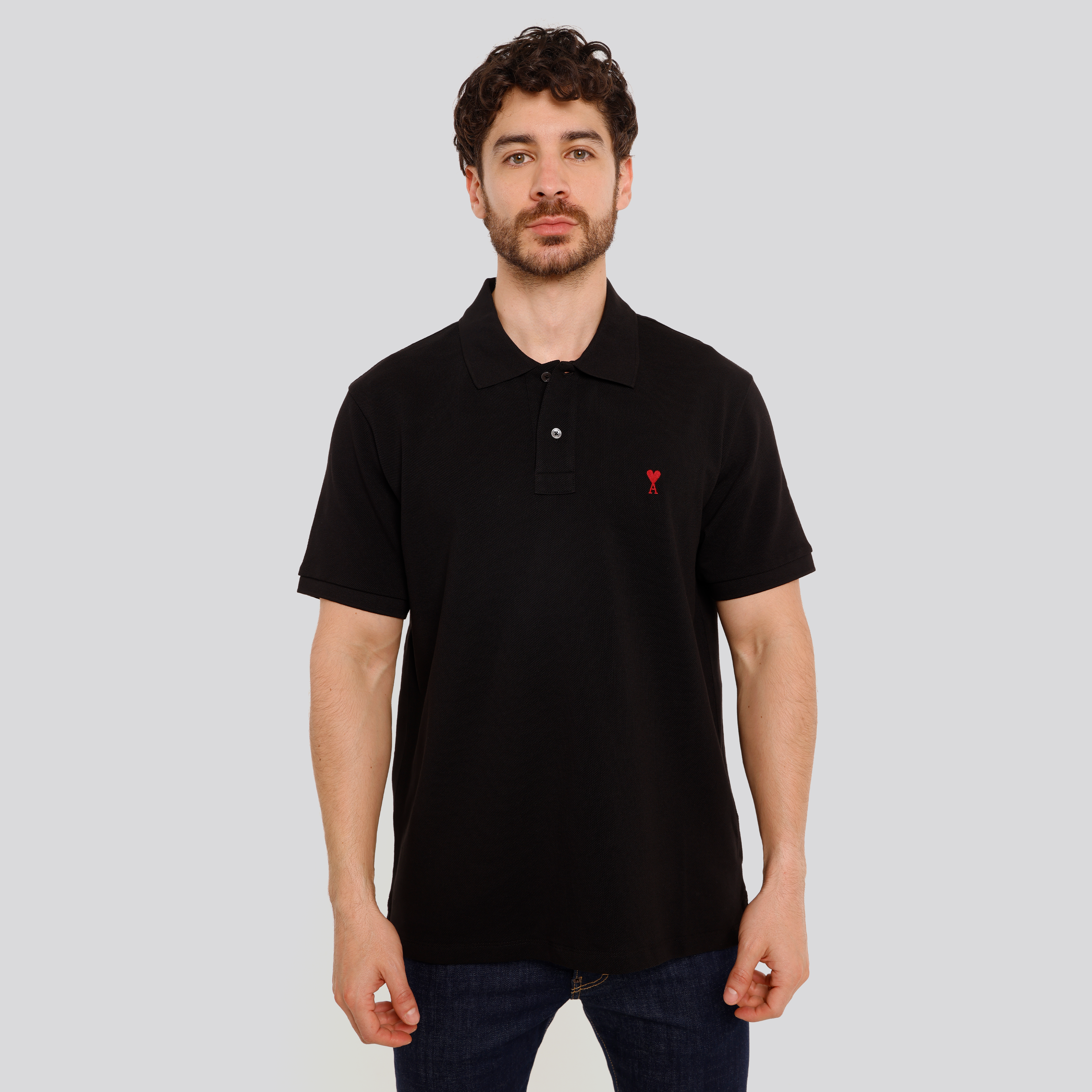 Camiseta Tipo Polo Negro Ami Paris Coeur