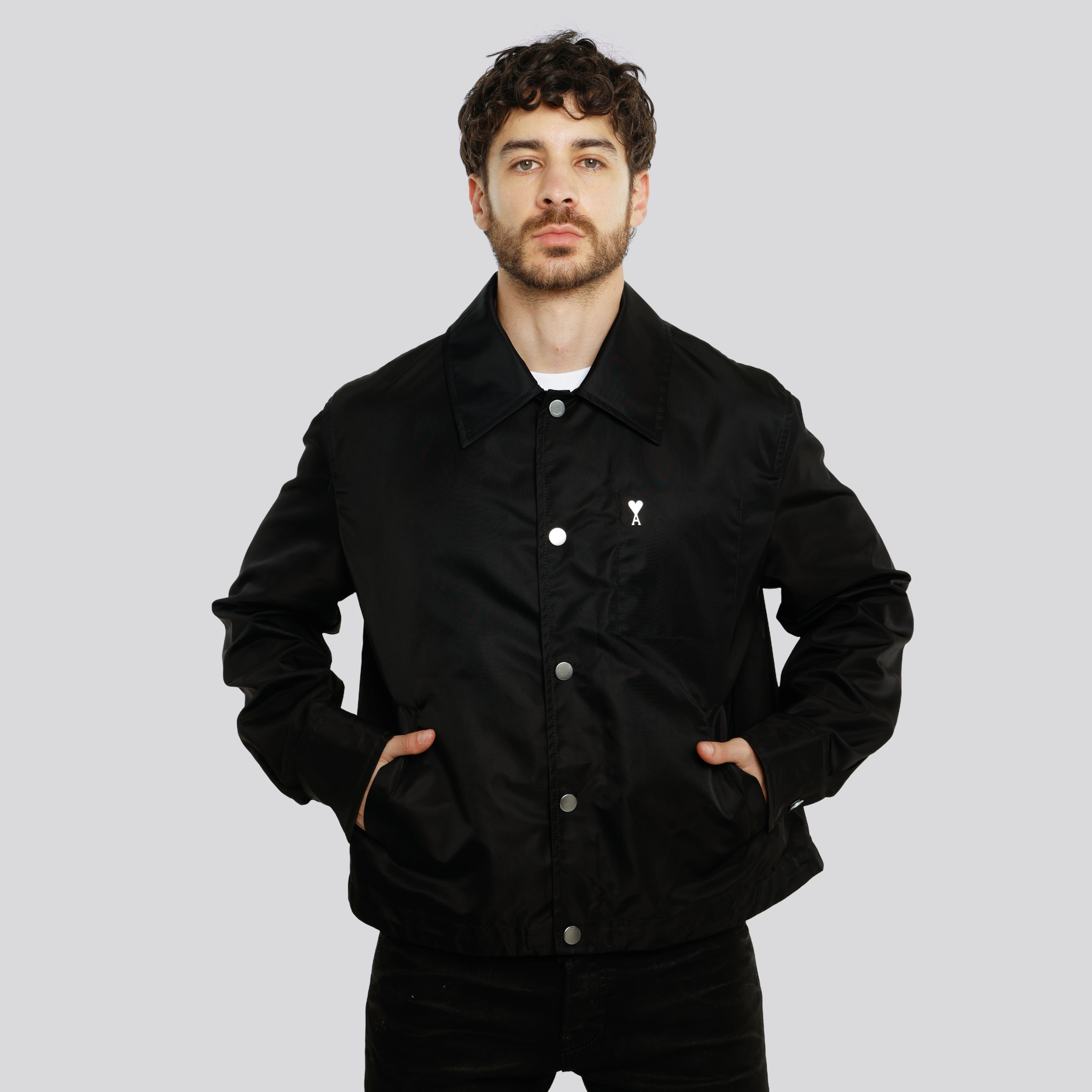 Chaqueta Negra Ami Paris Buttoned Nylon