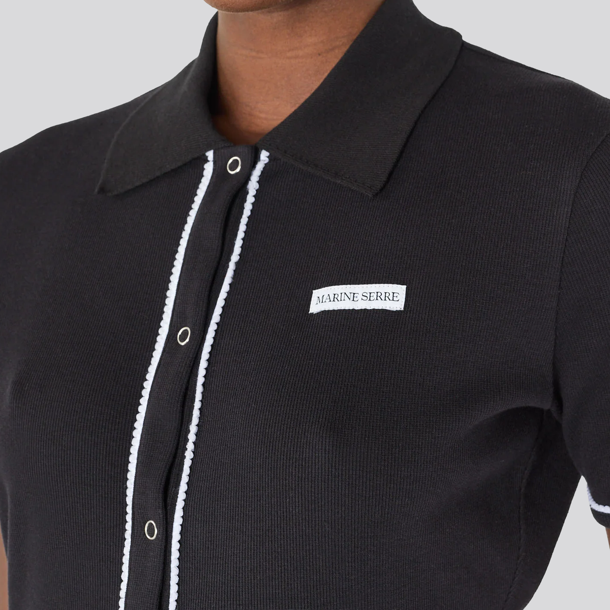 Camiseta Tipo Polo Negra Marine Serre Light Ribbed