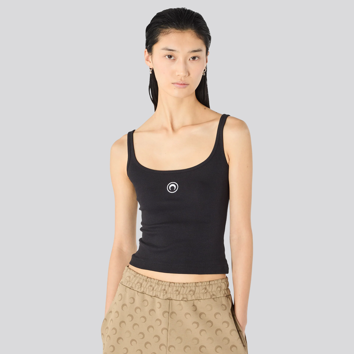 Top Negro Marine Serre Moon Logo Ribbed Tank
