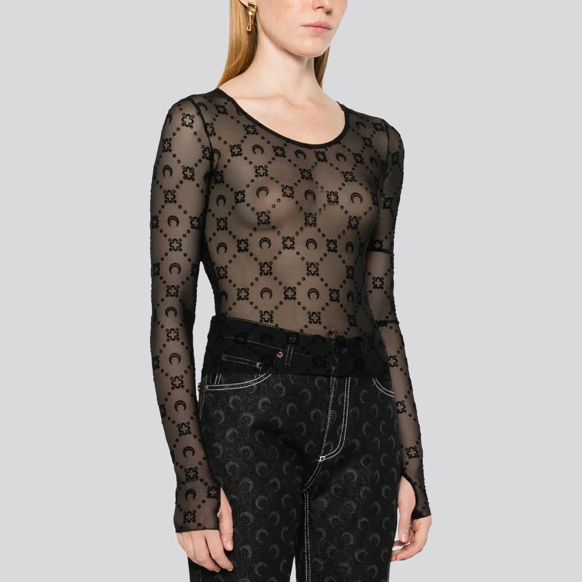 Top Negro Marine Serre Monogram Mesh Flock
